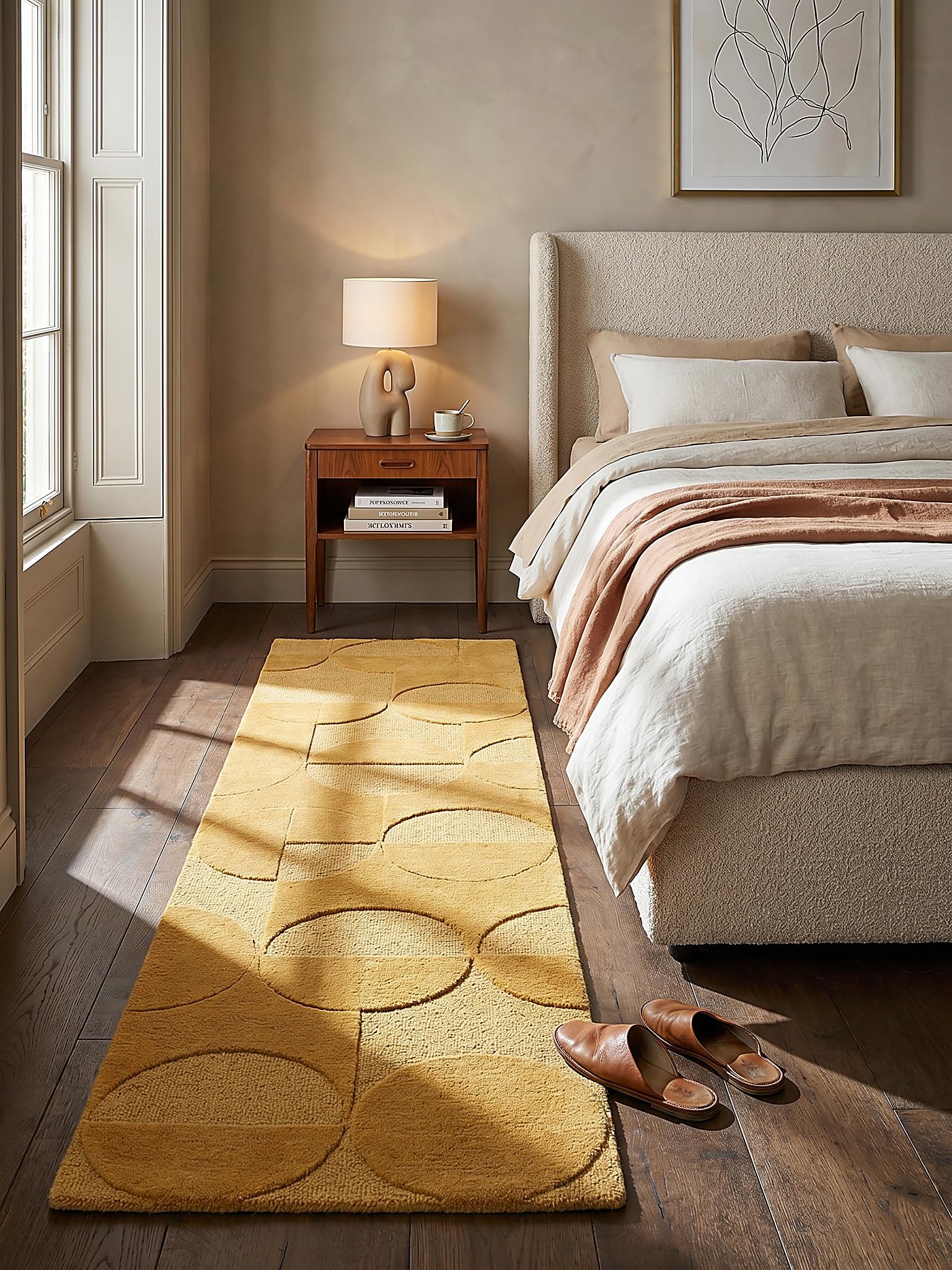 Tapis de Passage Motif Géométrique Dense et Robuste Jaune Moutarde 60 x 230 cm Salle à Manger | DEBEN