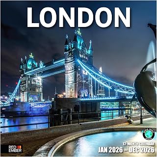 RED EMBER London 2026 Wall Calendar 12 Month | 12" x 24" Open | Thick & Sturdy Paper | Giftable | Calendar 2026