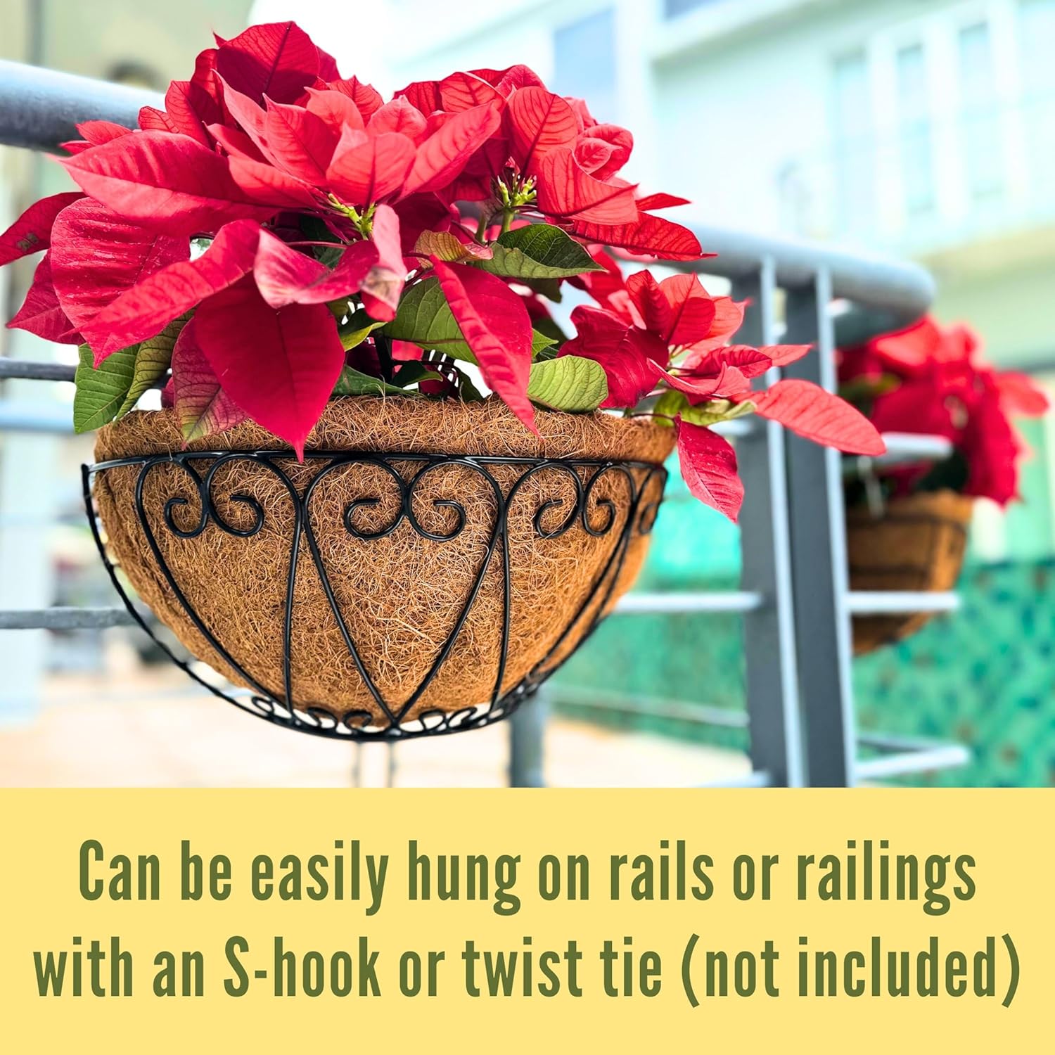 LaLaGreen Bundle- 2 Pack, 14 Inch Hanging Metal Basket + 4 Pack, 12 Inch Rectangular Metal Basket Black Wall Mounted Flower Pot Plant Trendy Holder Balcony Porch Fence Railing Deck Patio Home Decor