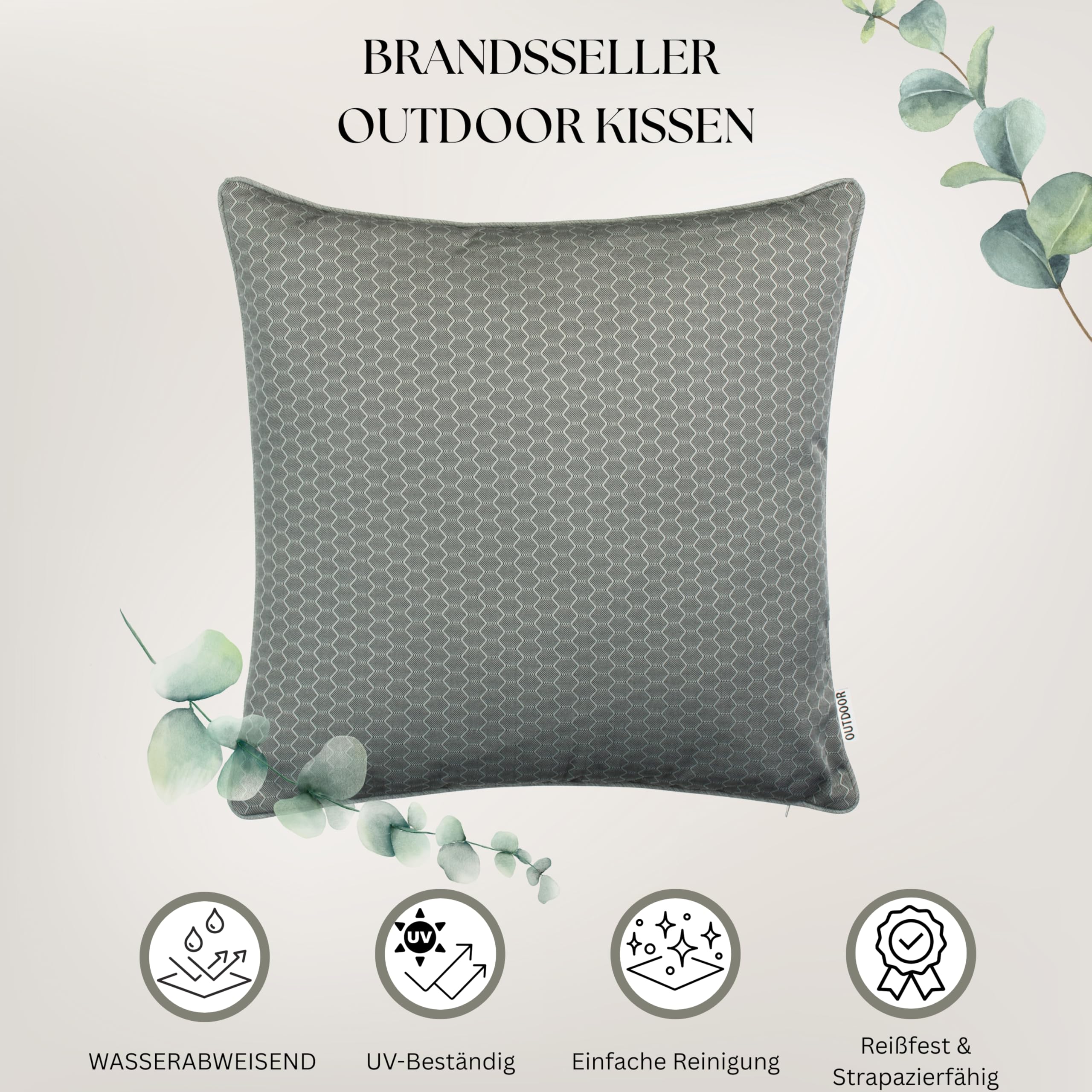 Brandsseller 2er Set Outdoor Kissen 45 x 45 cm – Wetterfeste Zierkissen mit Paspel in Wabenstruktur – Wasserabweisende Gartenkissen & Dekokissen für draußen – Sofakissen für Balkon & Terrasse - Taupe