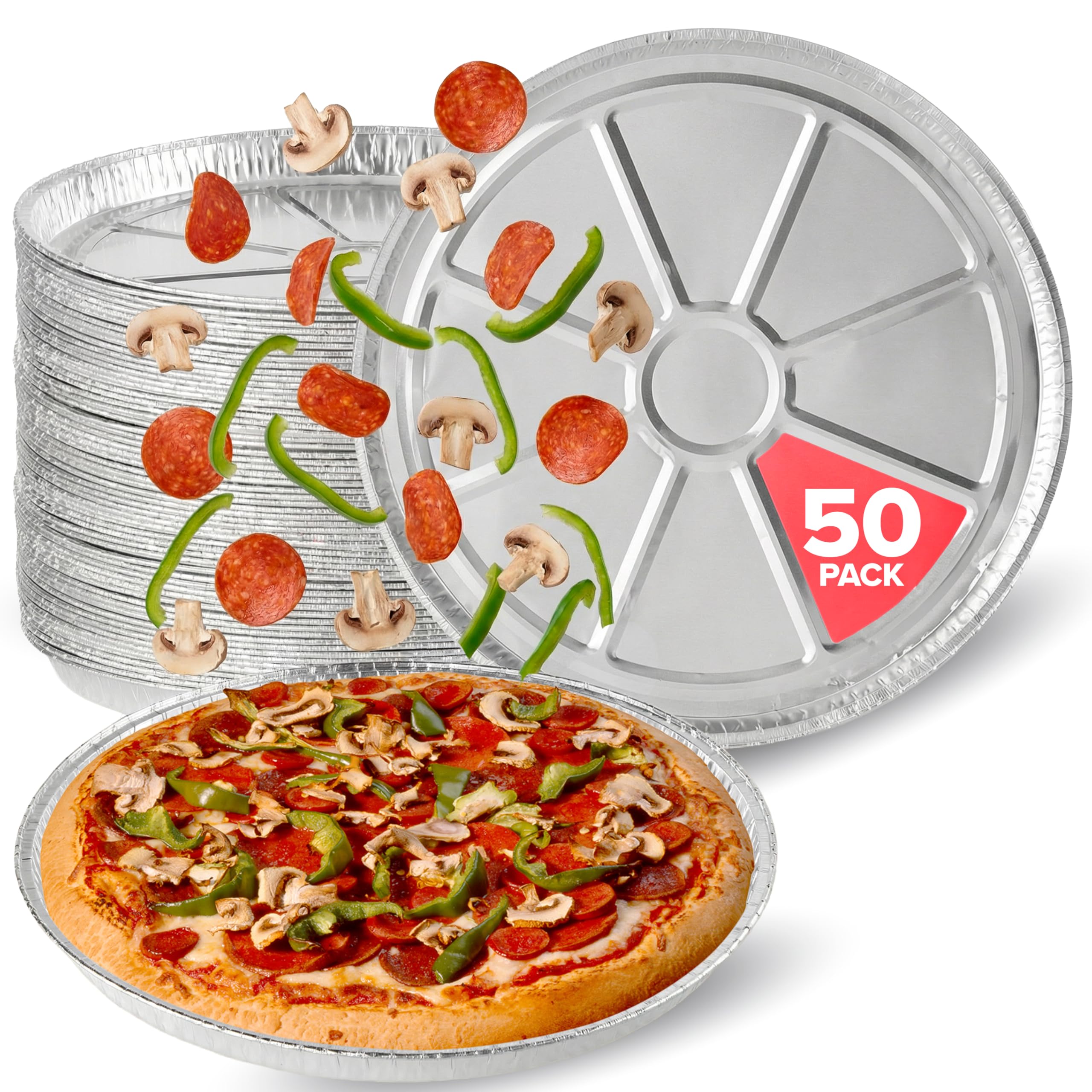 12 Inch Aluminum Pizza Pans Disposable (50 Pack) Round Foil Focaccia Pan for Individual Personal Pizzas by Stock Your Home – 50 Pack, 62.7 fluid_ounces, Aluminum, Silver