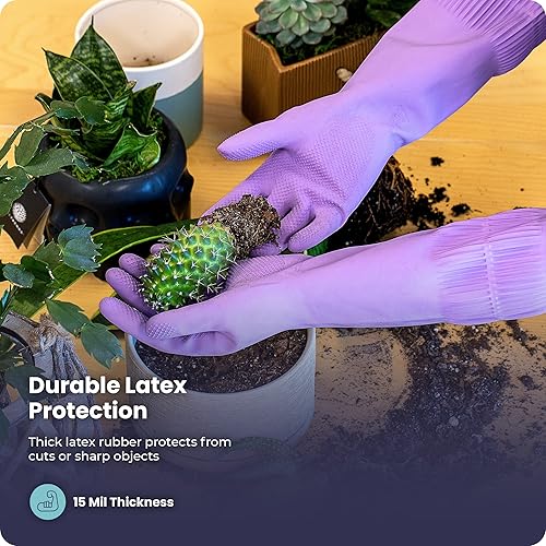 Miniatura 5 de FMP Brands 361260 pares de guantes de goma extra largos de 15 pulgadas para lavar platos, antideslizantes para limpieza, cocina, baño, jardinería