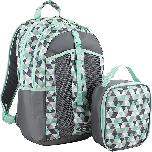 Fuel - Mochila duradera resistente al agua con lonchera aislada, juego de 2 piezas, Estampado de cristales de diamantementaplata suave, talla única