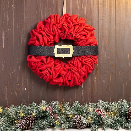 Miniatura 4 de Glitzhome Corona de tela roja de Navidad de 18 pulgadas de profundidad, coronas artificiales de Navidad, decoración para festividades, festivales,