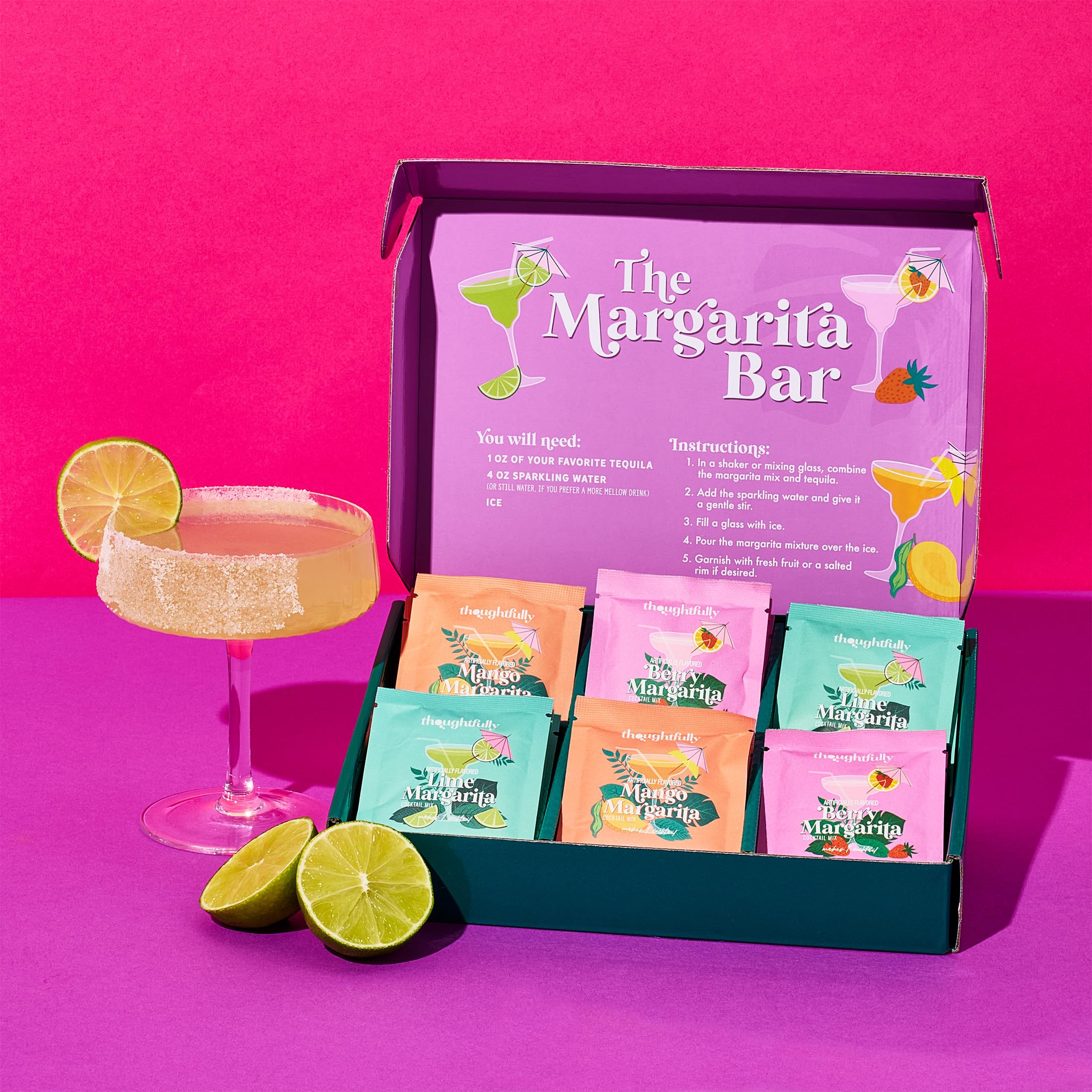 Thoughtfully, The Margarita Bar, Includes Powdered Drink Mix Packets in Mango, Lime, & Berry, Flavored Drink Mixers for Cocktails, Mocktails, Non-Alcoholic Drinks, Margarita Gifts, Palomas, Set of 24