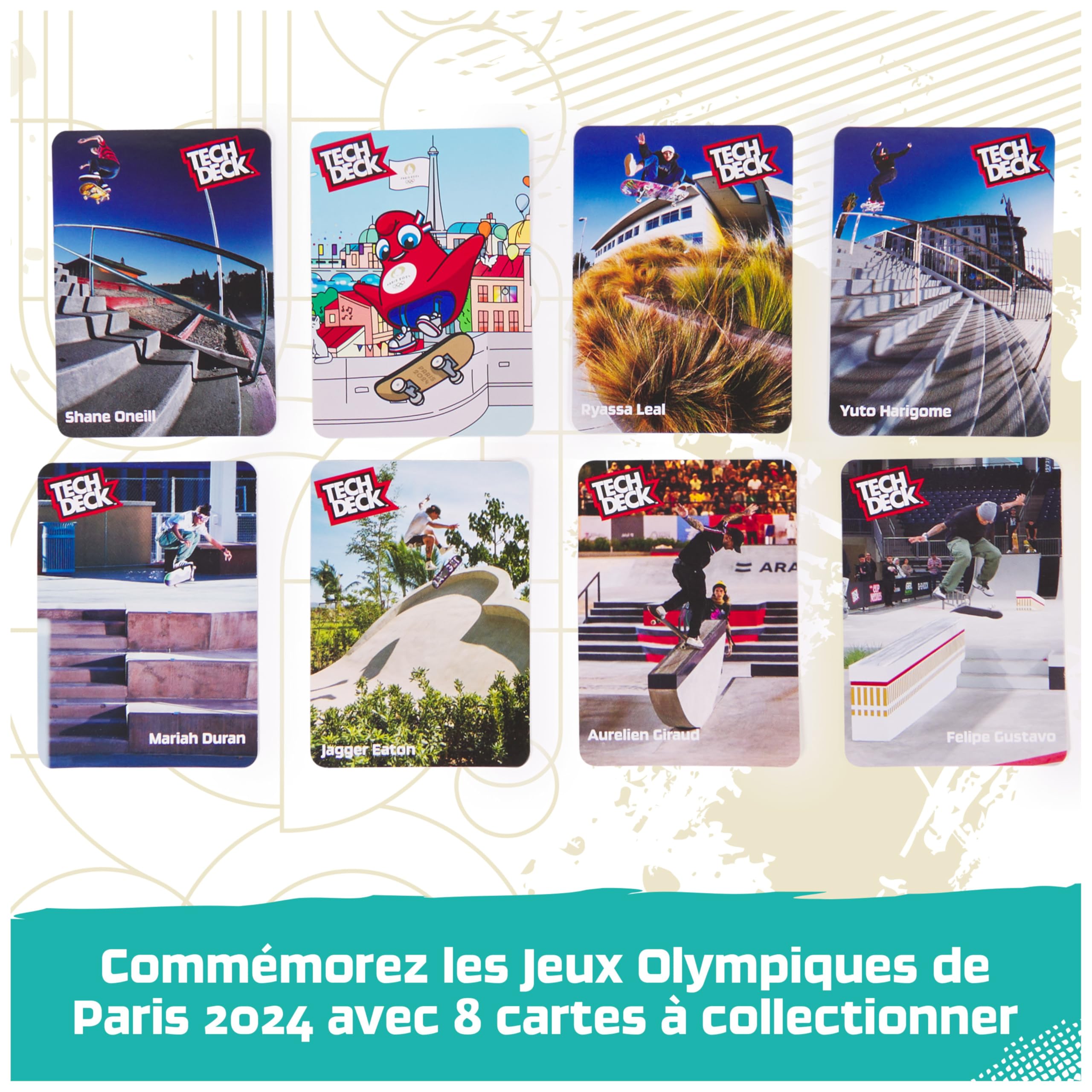 Tech Deck - Finger Skate À Collectionner - 8 Finger Skates - Produit Officiel sous Licence Jeux Olympiques Paris 2024 - Mini Skate Doigt - Coffret Cadeau - Jouet Enfant - Jeu Enfant 6 Ans et +