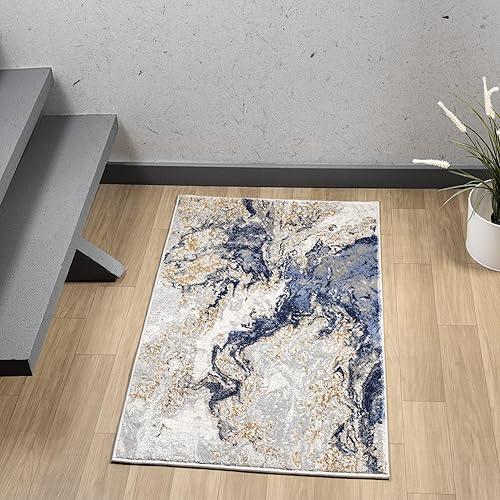 LUXE WEAVERS Marble Collection Blue Area Rug 2x3 Modern Abstract Swirl Design Non-Shedding Carpet