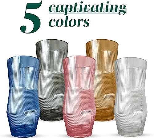 Miniatura 4 de Greenline Goods Florero acanalado con parte inferior redondeada  Floreros de vidrio soplado a mano gris para flores, diseño acanalado y acanalado