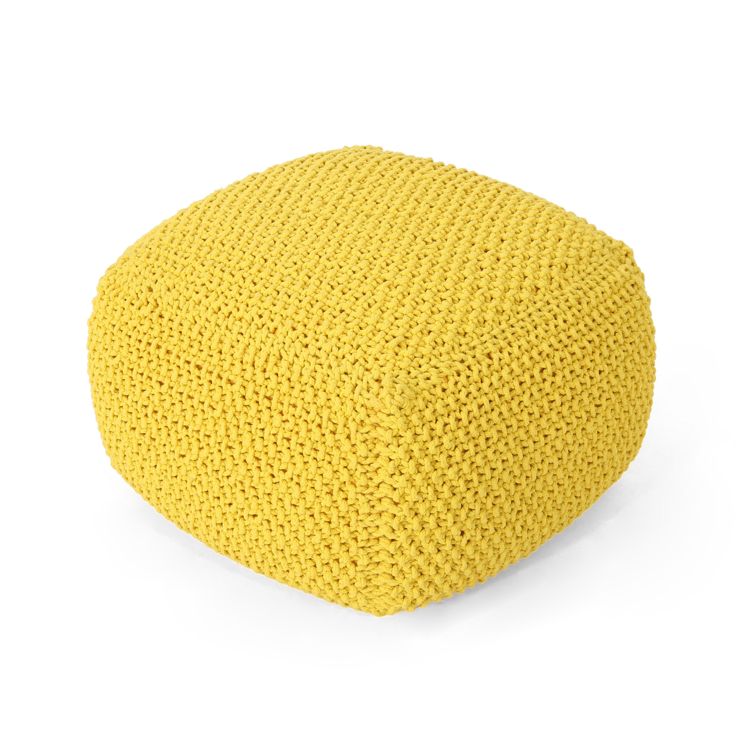 Christopher Knight Home Lucy Knitted Cotton Square Pouf, Yellow
