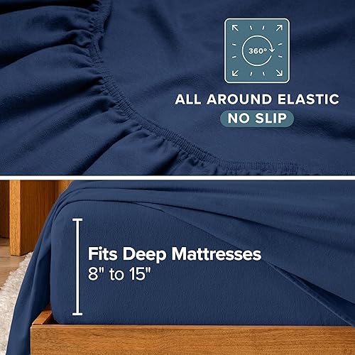 Vista 128 de Bare Home Juego de sábanas de franela 100% algodón, terciopelo suave y pesado, franela de doble cepillado, bolsillo profundo (King, verde bosque)