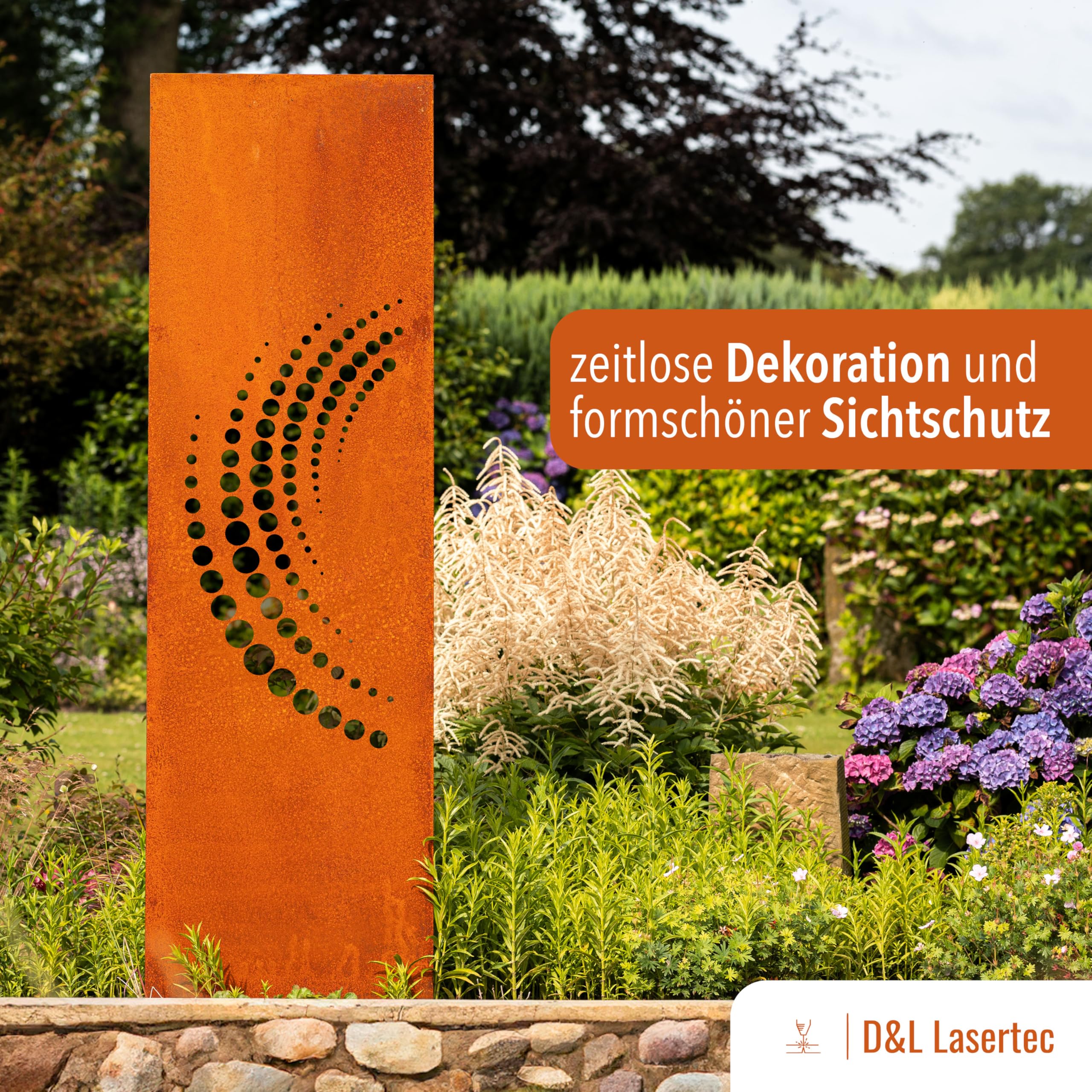 D&L Lasertec Edelrost Garten Sichtschutzwand, 160x50 cm, Abstract, Gartendeko, inkl. Bodenanker