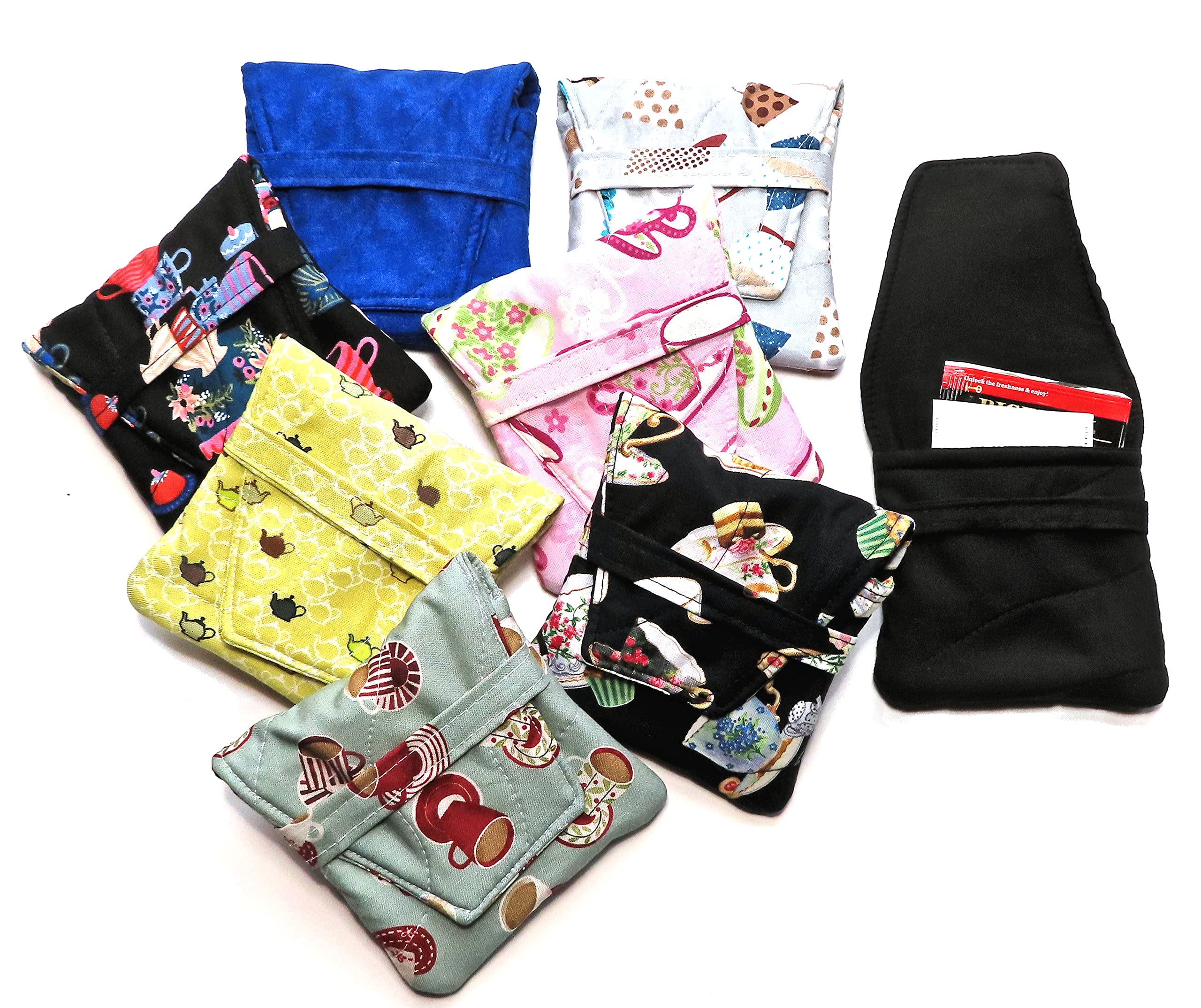 Tea Bag Wallet in a Large Tea Bag Shape, Choice of Fabric Design, Quilted, Handcrafted, Nothing Falls Out, Securely Holds Teabags, Tea & Coffee Motif