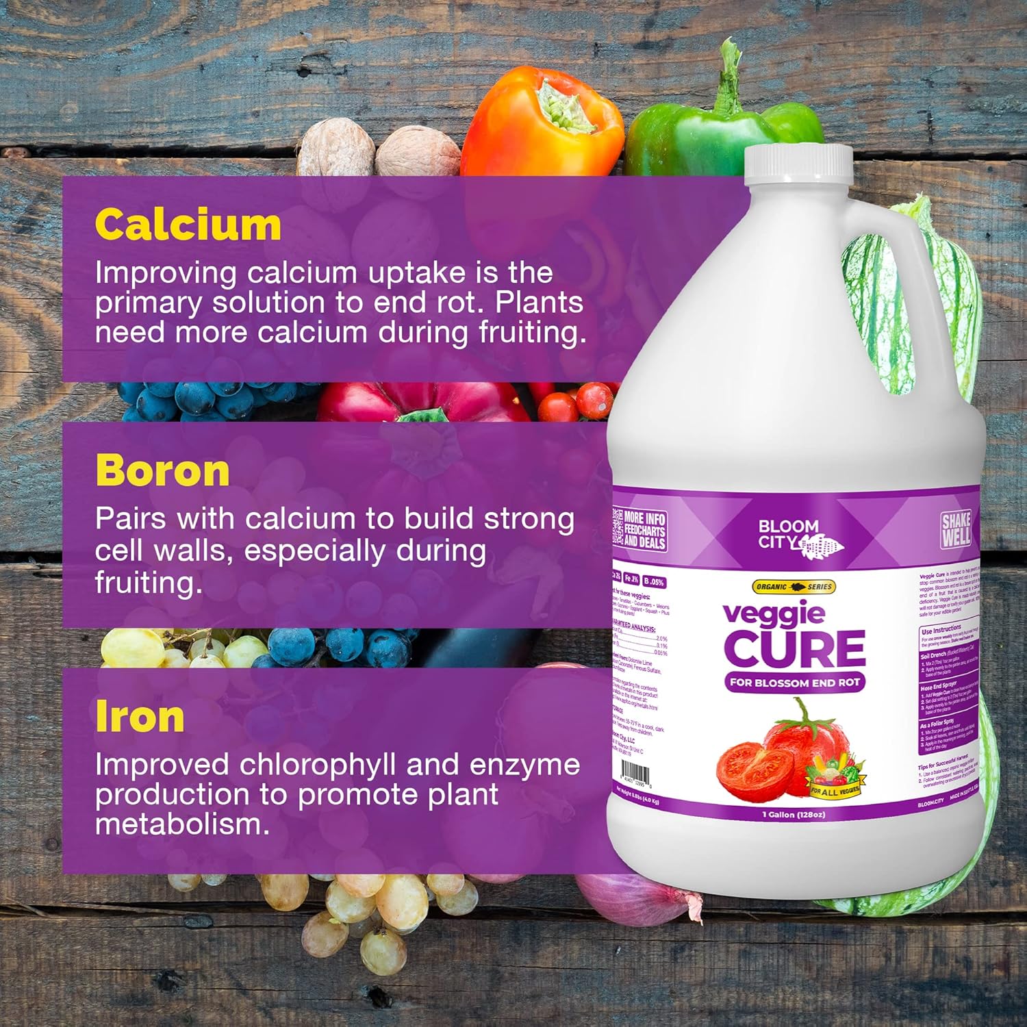 Bloom City Veggie Cure Blossom End Rot Solved for All Garden Plants & Vegetables, (128 oz)