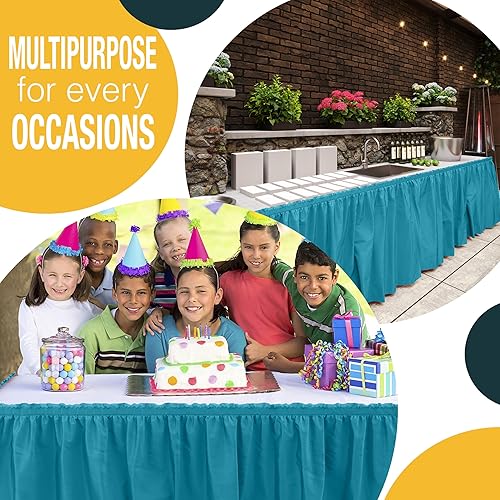 Miniatura 78 de Exquisite Falda de mesa con volantes, color marrón, paquete de 2 faldas de mesa de 14 pies de largo para mesas rectangulares de 6 pies o faldas