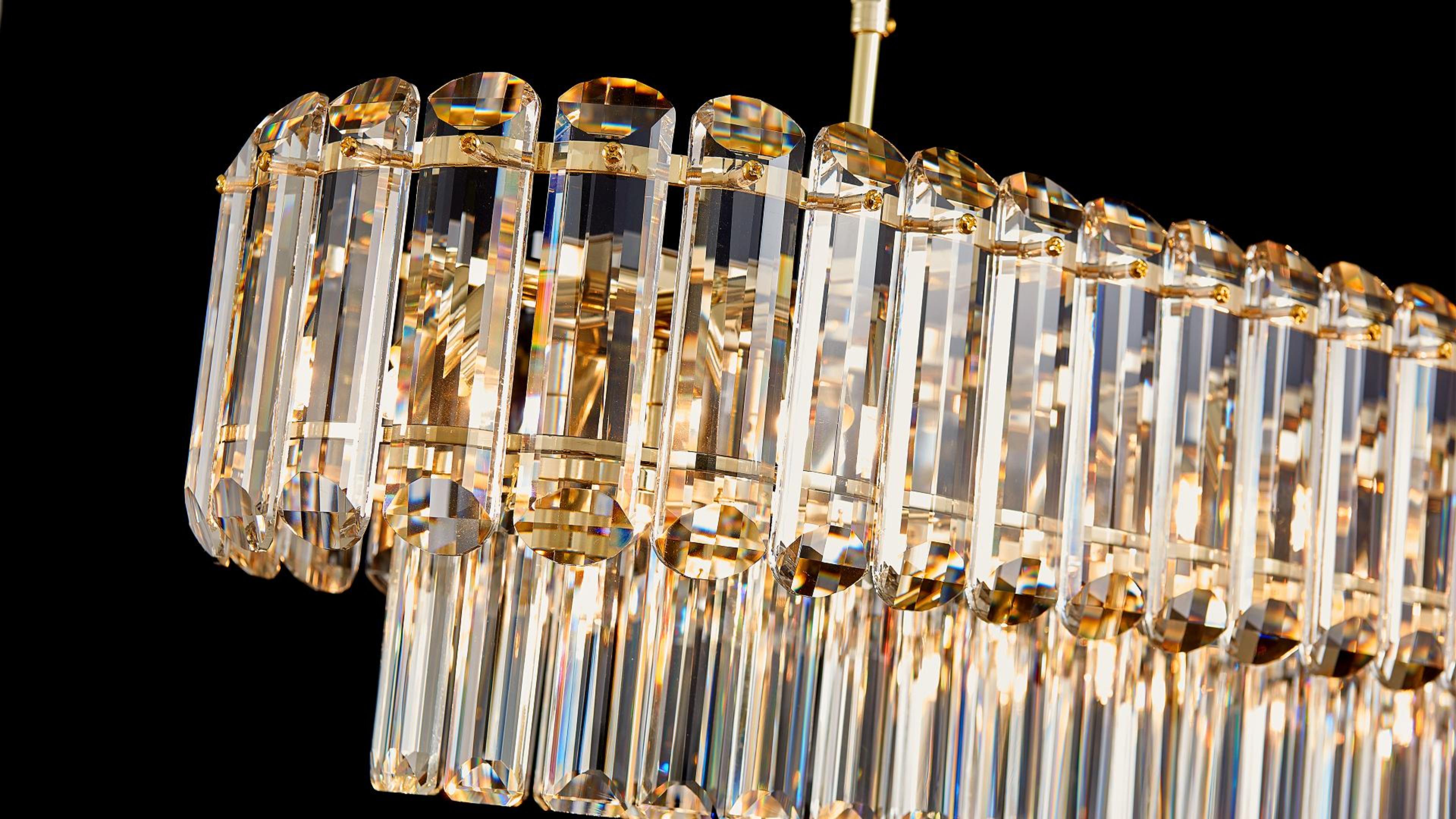 SHEKAITAO L35.4in Champagne Gold Crystal Chandeliers 14-Light