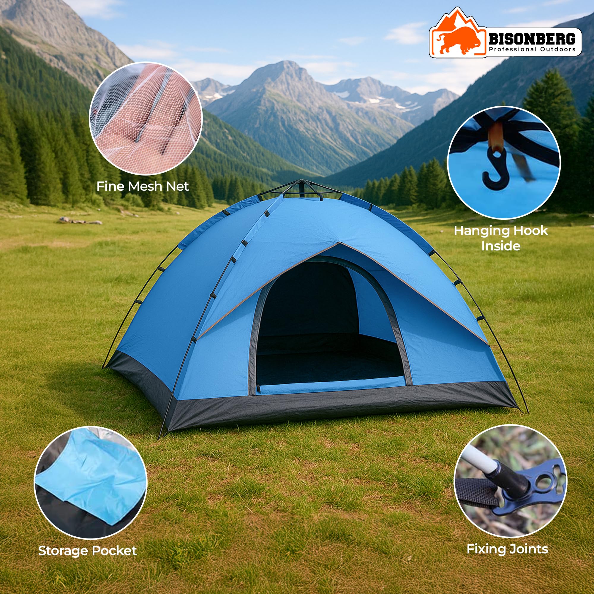 Lifelong Polyester Tent for Camping- Quick Pop-Up Camping with Glass Fiber Poles, Superior Air Ventilation, Waterproof Pu Coating House, Portable &amp; Foldable Green &amp; Black