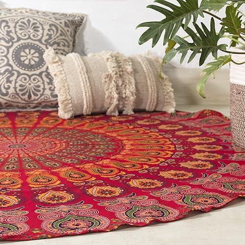 Miniatura 2 de Popular Handicrafts Tapiz redondo para colgar en la pared, diseño de mandala, bohemio, hippie, intrincado, indio, mantel de 70 pulgadas, rojo