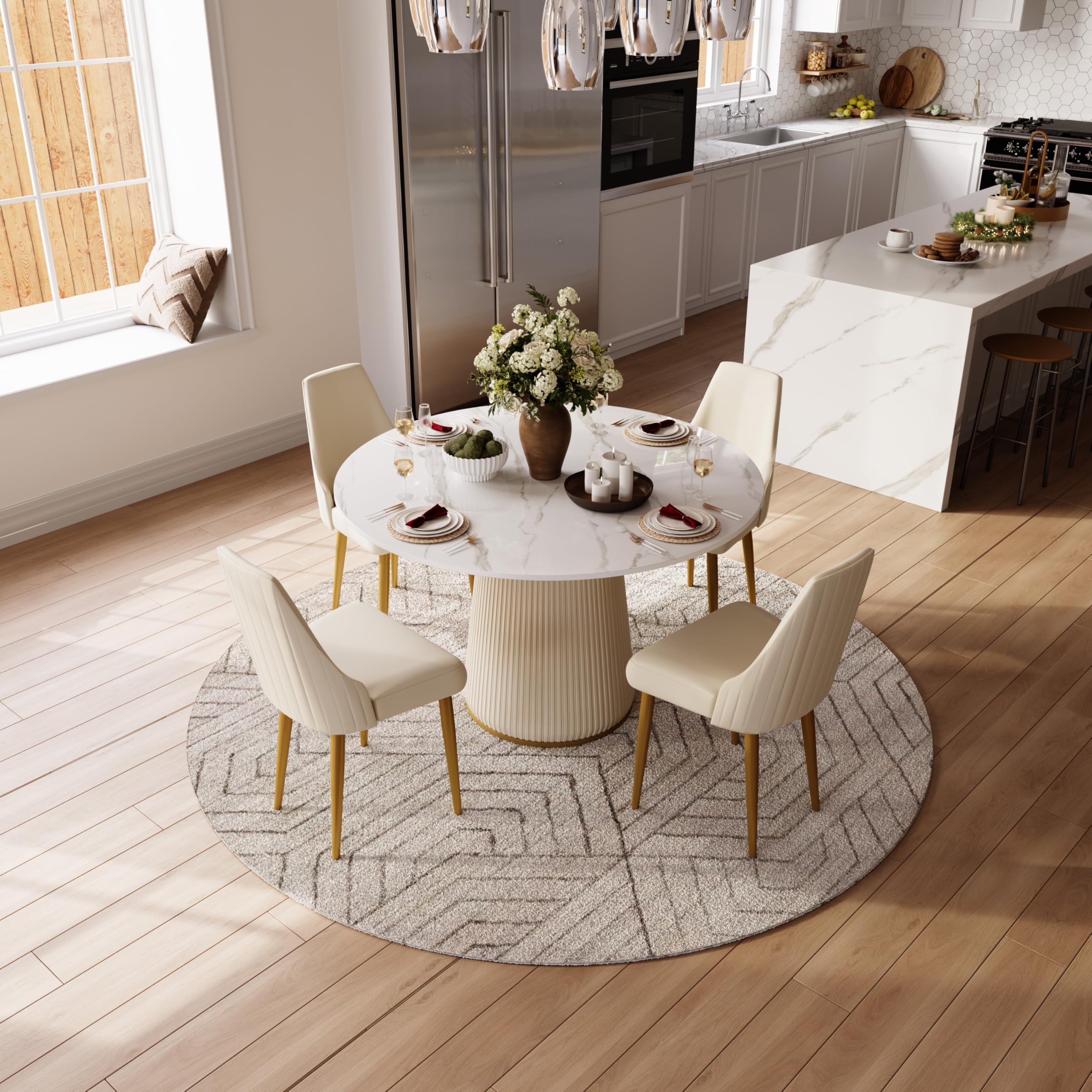 White Round Modern Dining Table Amazon.com 59'' Round Marble Dining