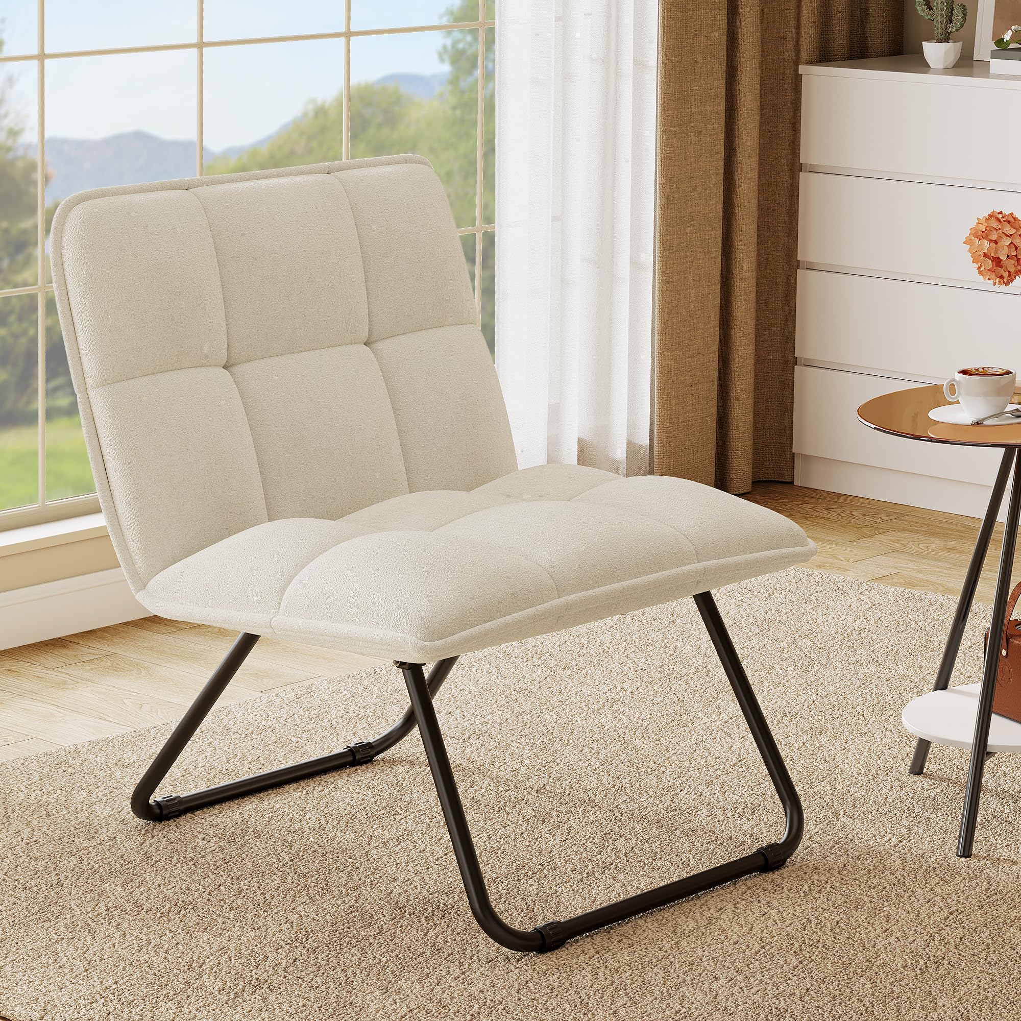 YITAHOME Butacas de Salon,Silla Tocador Plegable, Sillon Lectura Asiento Acolchado con Marco de Metal, Sillones para el Salón Ligero y Portátil para Sala, Dormitorio, Oficina,Blanco