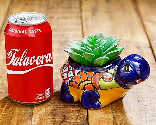 Miniatura 4 de Enchanted Talavera Maceta de cerámica para suculentas, maceta pequeña para plantas con drenaje de cactus, macetas de goteo, plantas de imitación,