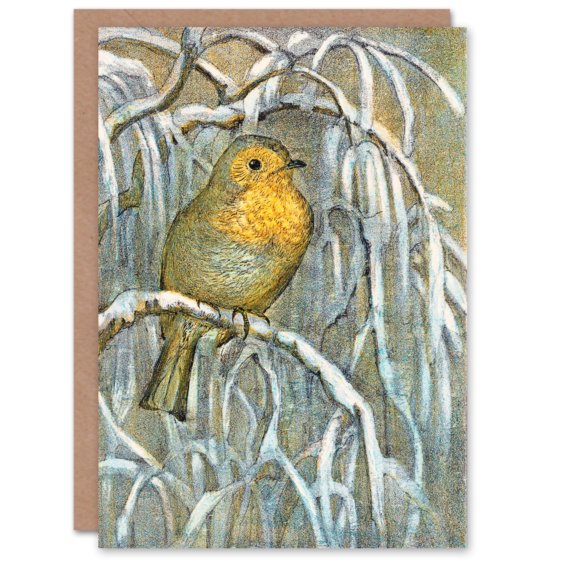 Artery8 Theo van Hoytema Art Card Robin on Snowy Tree Branch
