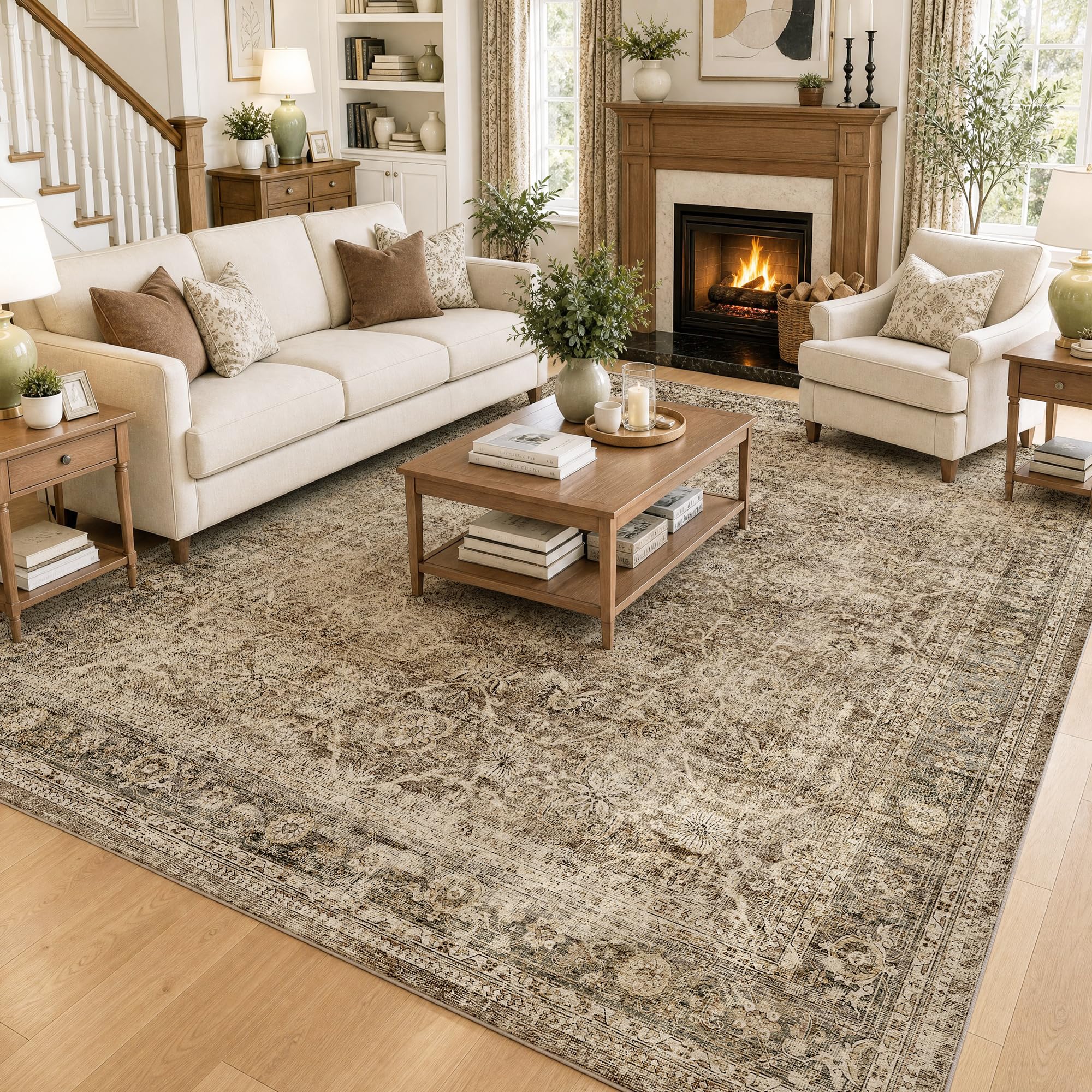 FMFUNCTEX 10x12 Brown Neutral Vintage Area Rug