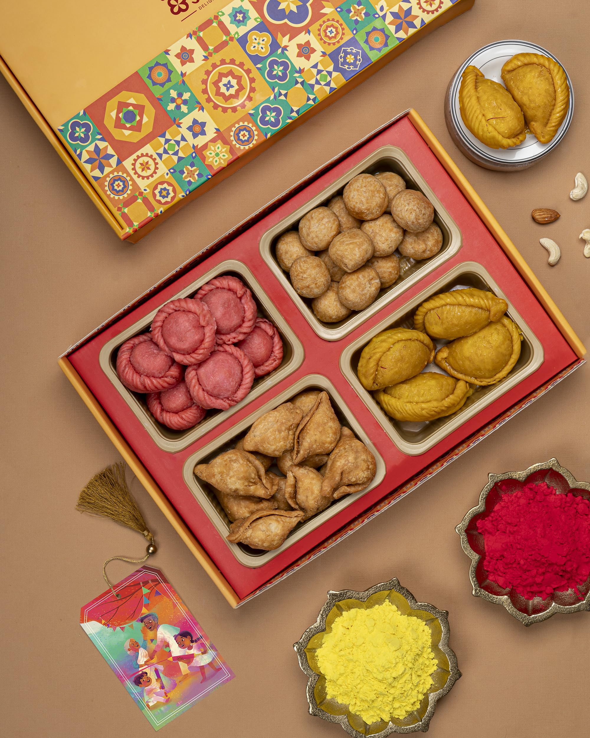 HyperFoods® Sweets Gift Pack Holi Gift Hamper Hampers For Gifting Gujiya Sweets Herbal Gulal Gift 1
