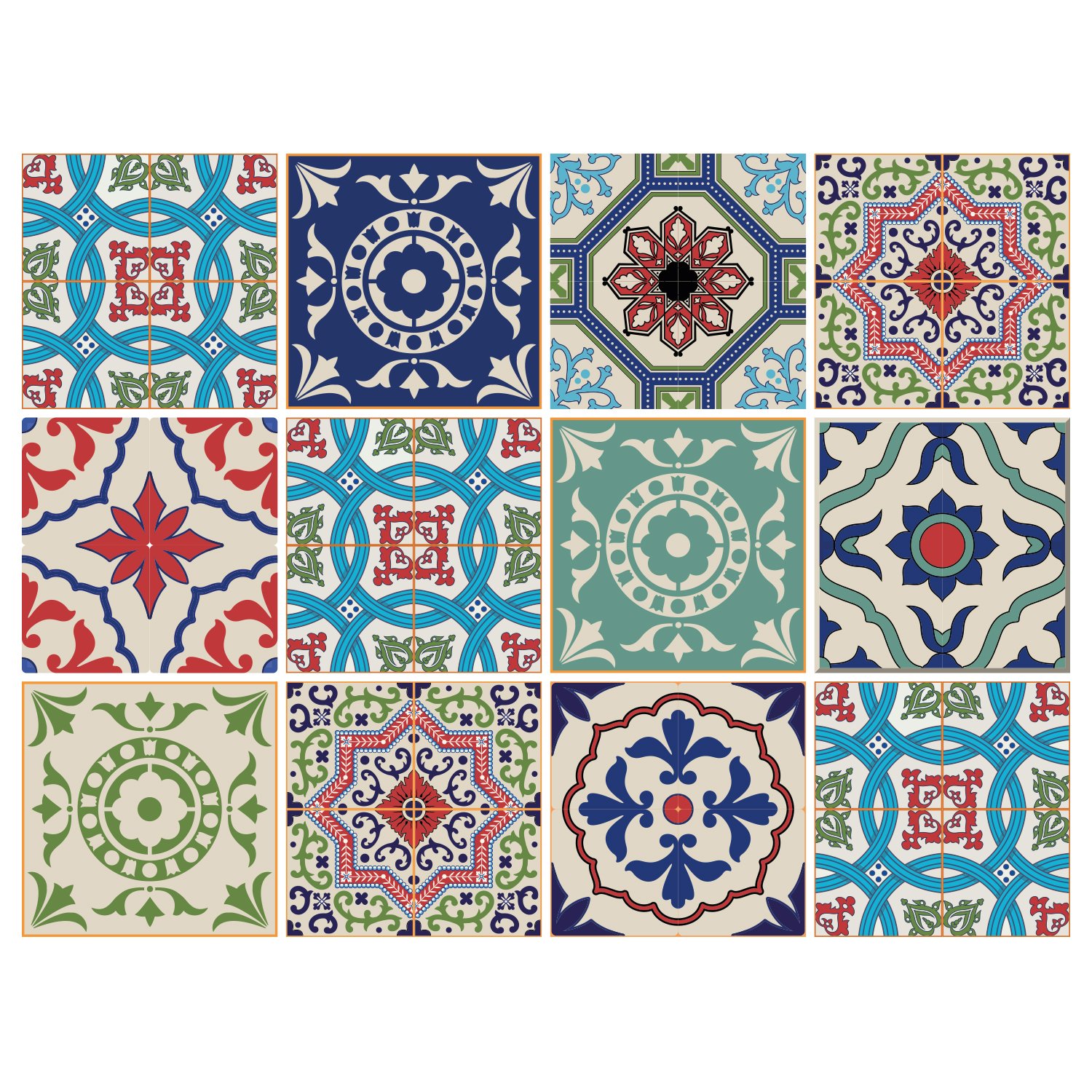 Cuadros Lifestyle 12 PC Pack Tile Stickers Home & Kitchen Self Adhesive Tile Decals Decor 6x6 Inch DIY Wall Sticker (Mexican Color Love)