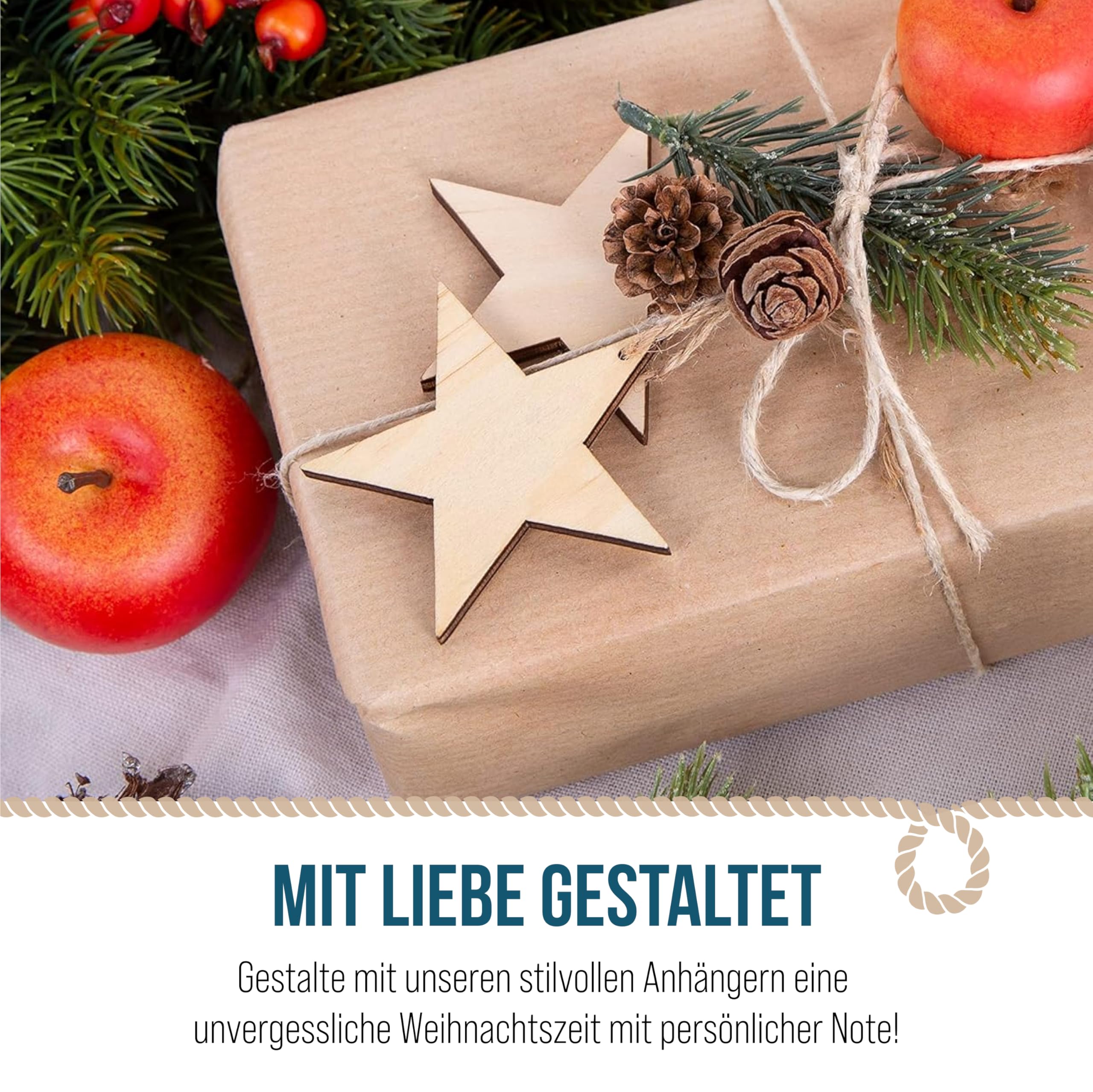 Holzanhänger Sterne, 90 Stück: Weihnachtsanhänger Holz, Geschenkanhänger Stern Weihnachten, Anhänger Geschenke & Zweige, Baumschmuck, Weihnachtliche Deko, Zum Beschriften, Weihnachtsdeko Klein, 7 cm
