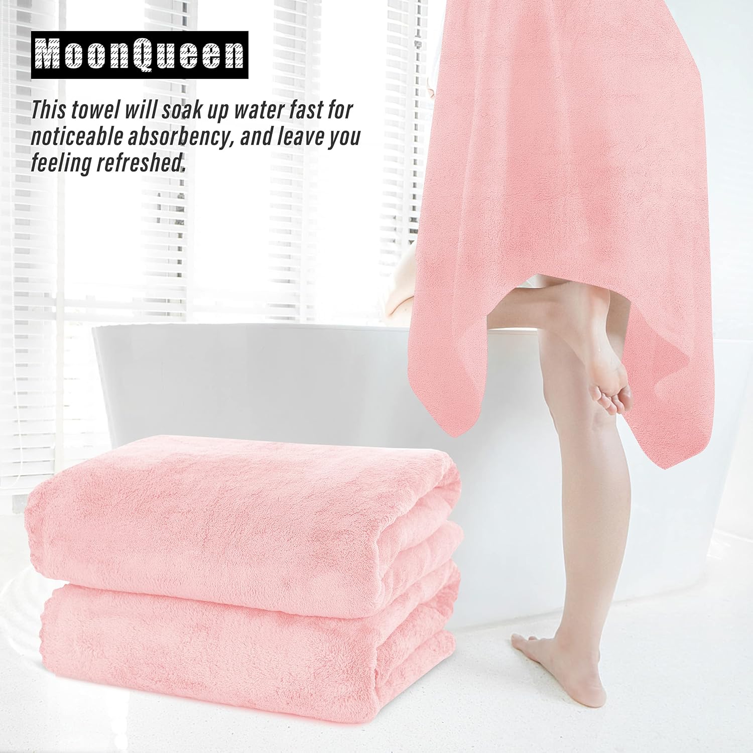 MOONQUEEN 2 Pack Premium Bath Towel Set - Quick Drying - Microfiber Coral Velvet Highly Absorbent Towels - Multipurpose Use as Bath Fitness, Bathroom, Shower, Sports, Yoga Towel (Pink) - Image 7