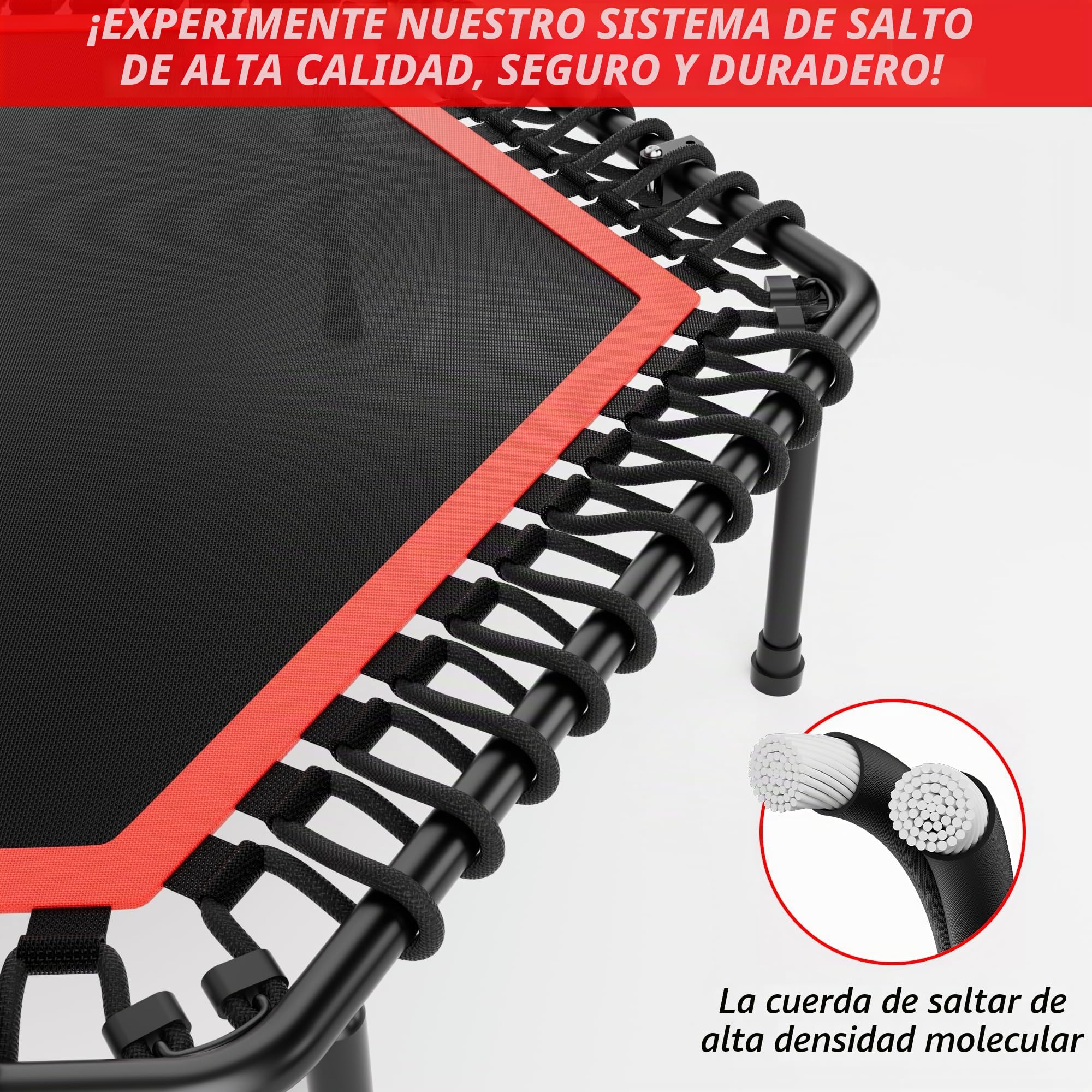 Trampolín de 50 Pulgadas para Adultos, Rebote Interiores y Exteriores con Marco Resistente, trampolín de Fitness elástic para Entrenamiento en casa y Ejercicios Deportivos, Carga máxima de 230 kg