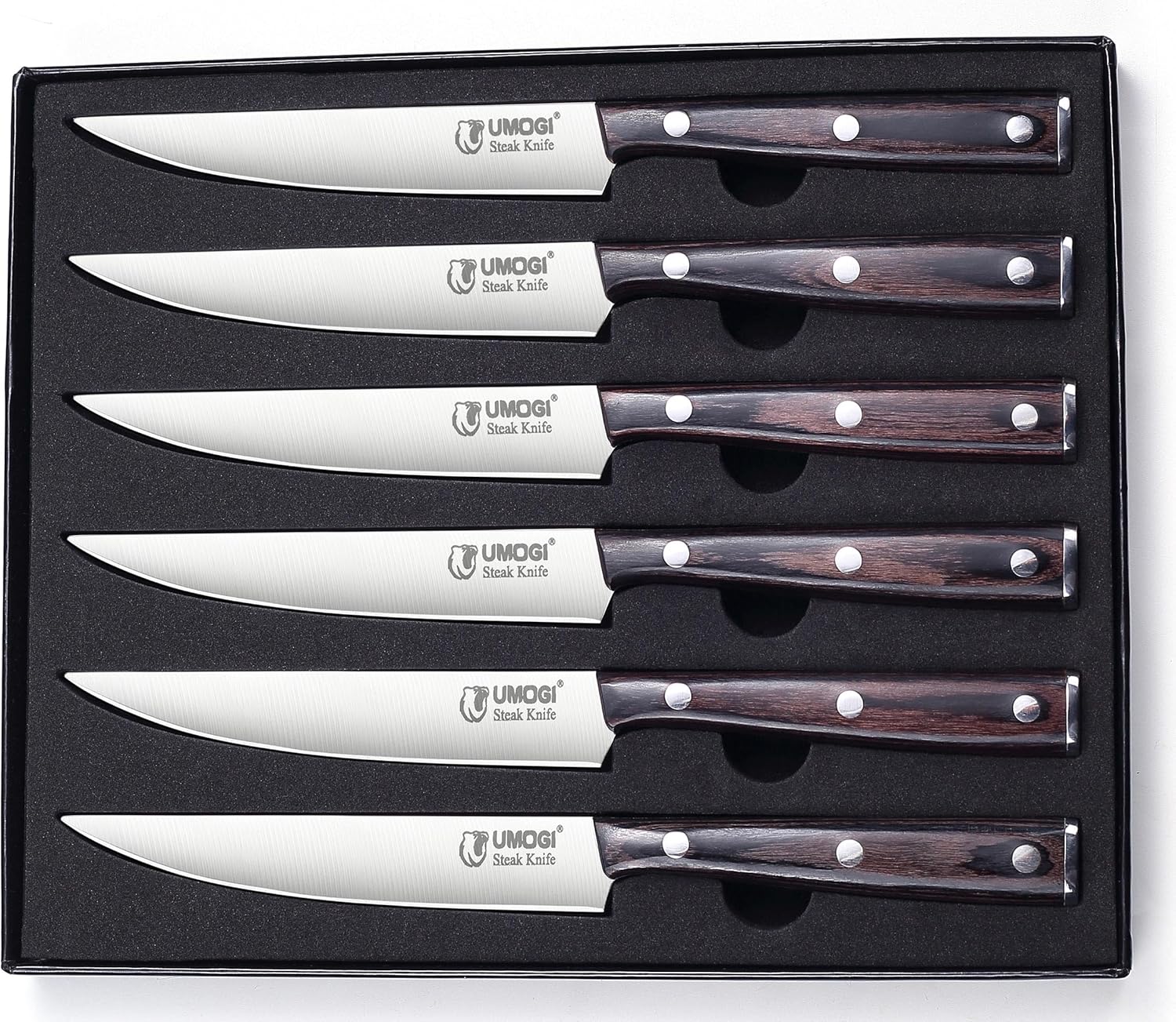 UMOGI Highend Steak Knives Set of 6, Gift Box Black Natural Wooden