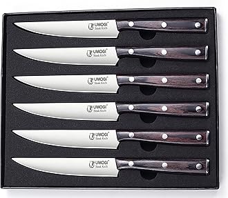 High-end Steak Knives Set of 6, Gift Box - Black Natural Wooden Handle, German Stainless Steel - Straight Edge Non Serrated - 4.8''Dinner Knife, Kitchen Tableware Knives Cutlery Set
