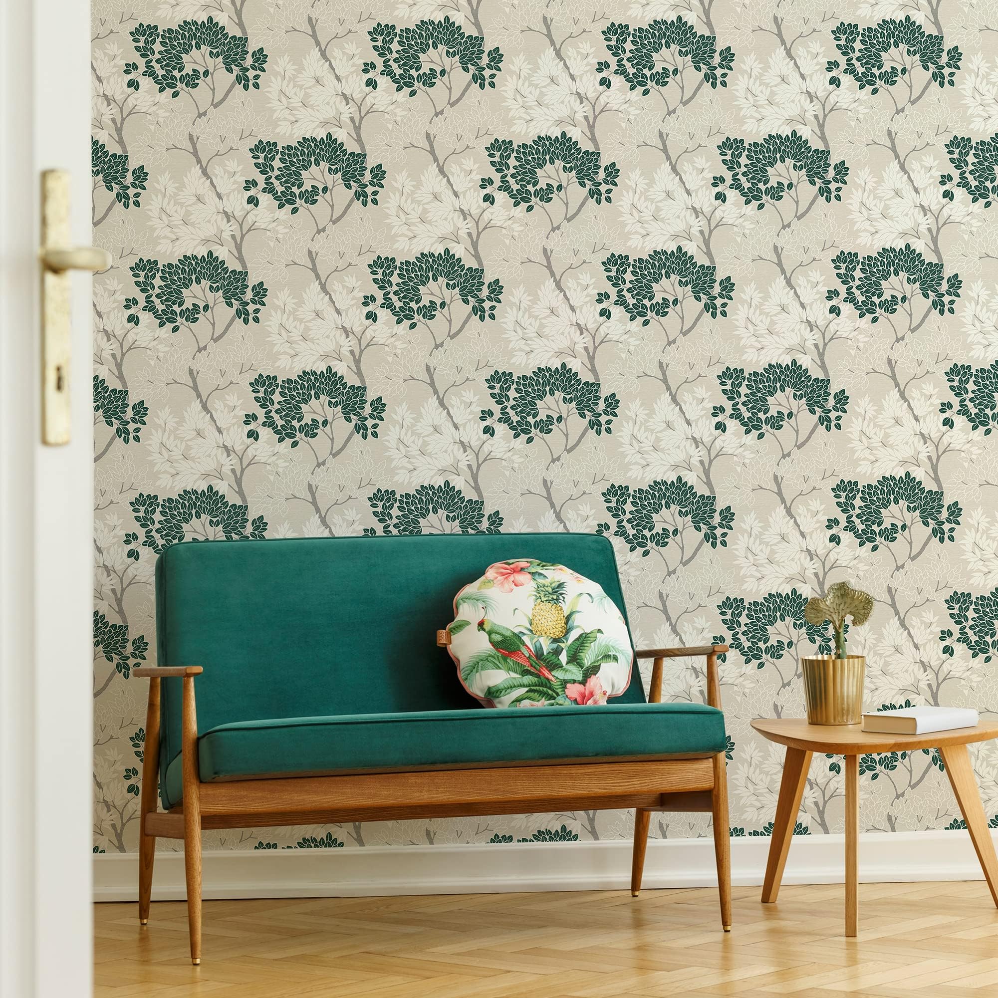 Fresco Lykke Tree Dark Green Wallpaper - Scandinavian Inspired - Paper - 53cm x 10m