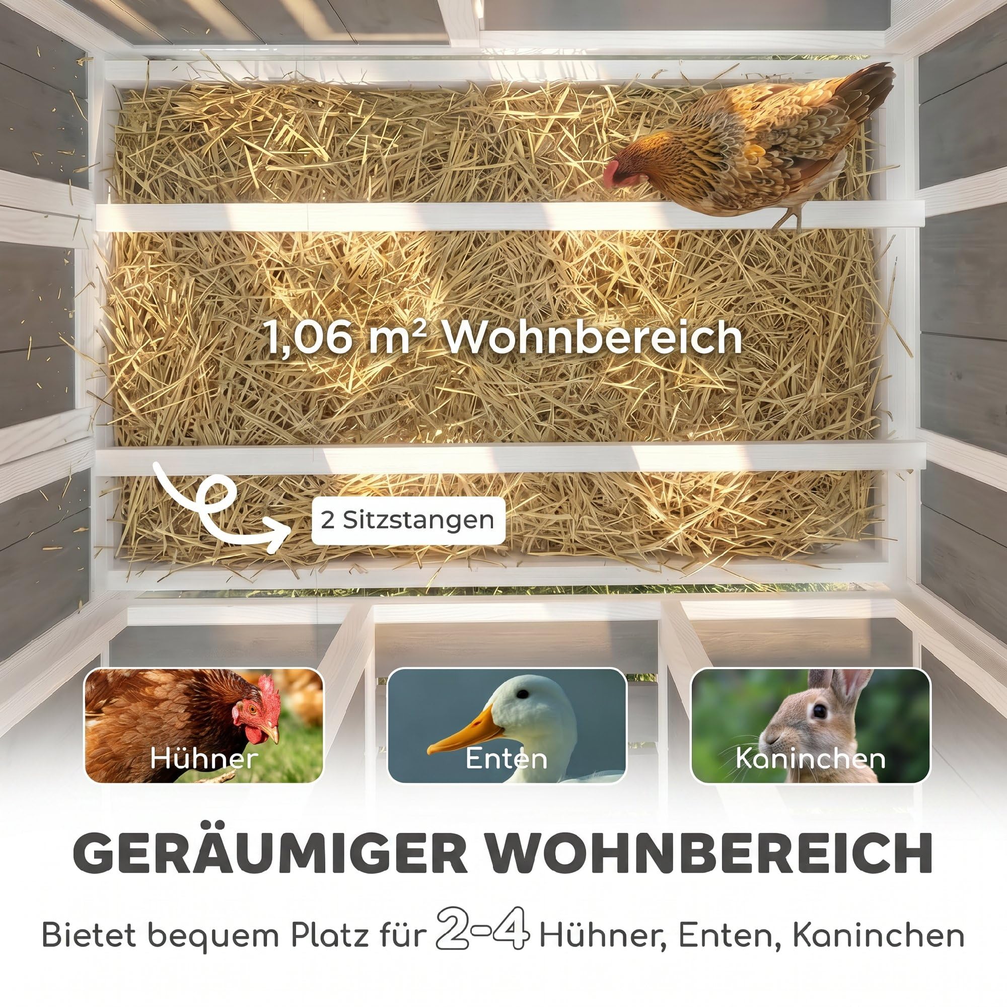 PawHut Hühnerstall Hühnerhaus aus Holz 145 x 90 x 92 cm, Freilaufgehege mit abschließbarer Tür, Nistkasten, wasserdichtem PET-Dach, Sitzstangen, Hühnergehege für 3-4 Hühner, für Garten, Grau