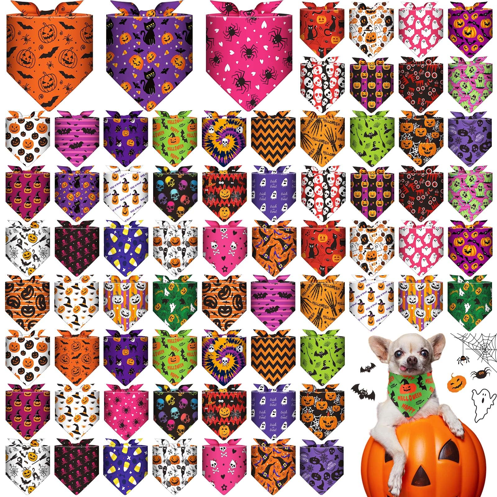 Hundehalstücher für Hunde, Dreieckstuch, Katzenschal, Welpenschal, Haustierhalstücher für Welpen, Katzen, Geburtstagsparty, Kostüm (Halloween), 72 Stück