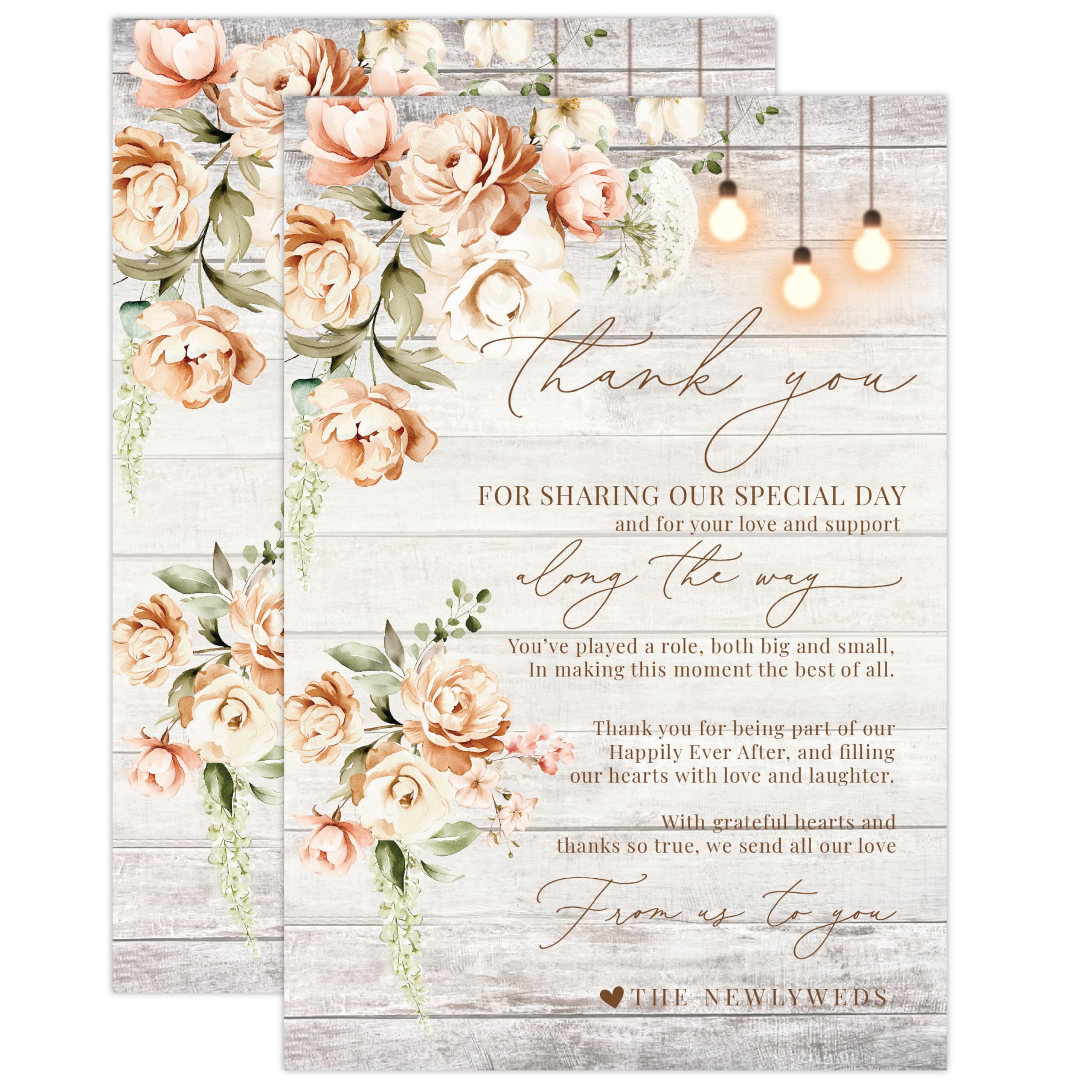 Thank You Place Cards for Weddings & Bridal Showers - Elegant Gratitude Cards with Prewritten Messages | Premium Quality, Stylish Design (Rustic White Floral)