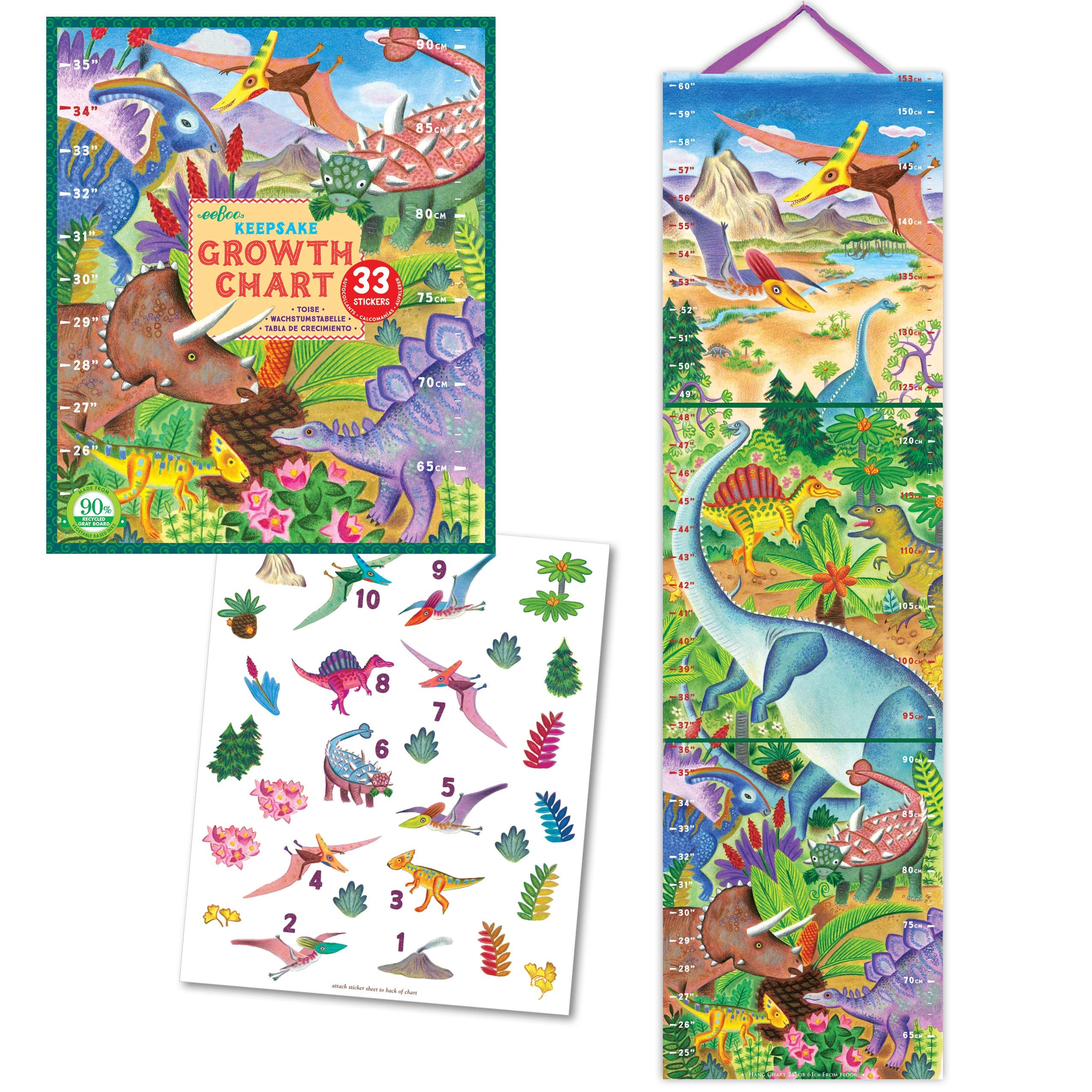 eeBoo Grow Like a Dinosaur Height Growth Chart for Boys