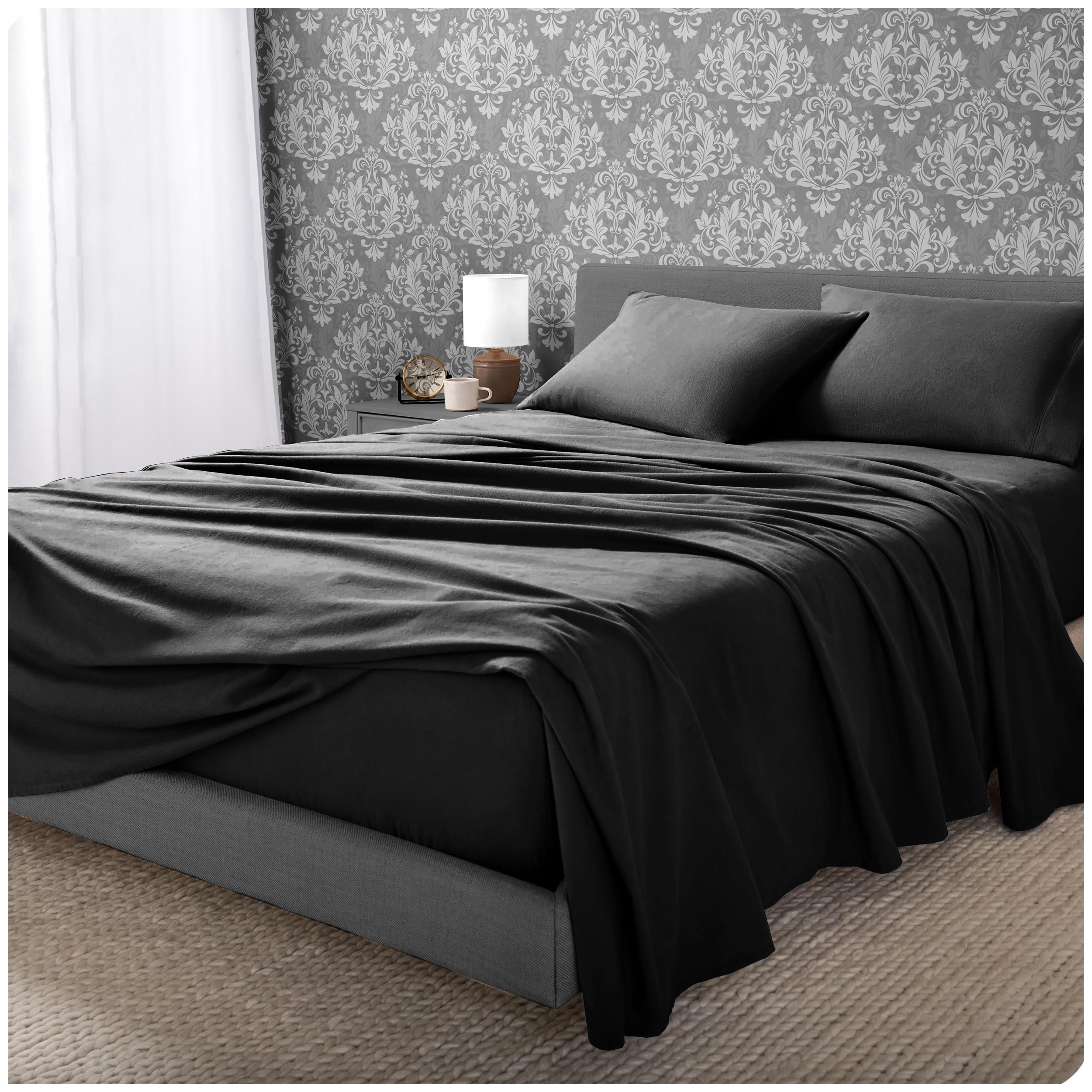 Gc Gaveno Cavailia Black Super Soft Flannelette Sheet, Double Bed Brushed Cotton Bed Sheets, Thermal Double Flat Sheet, Bedding