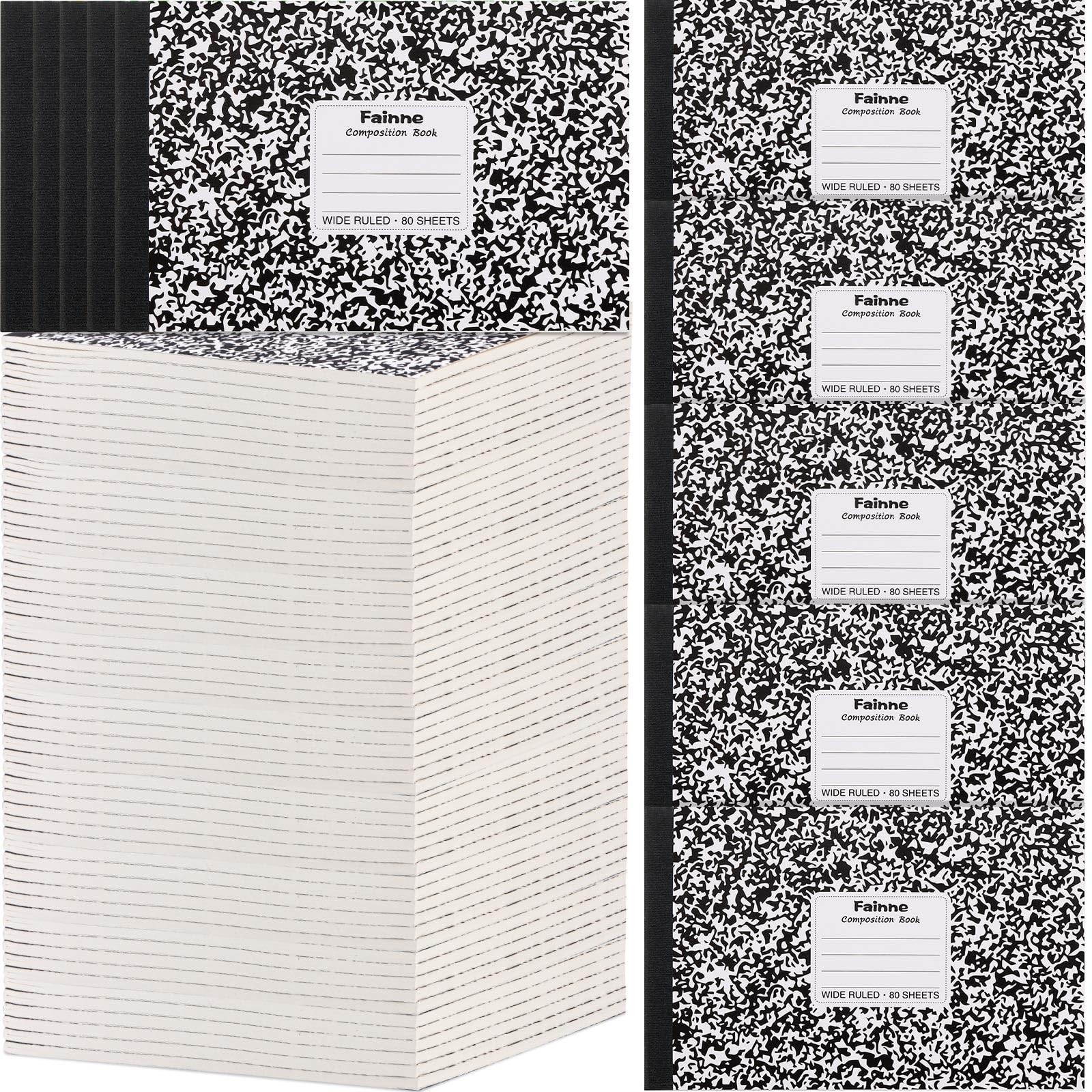 Fainne Lot de 20 carnets de composition 12 x 19 cm de large lignés Noir