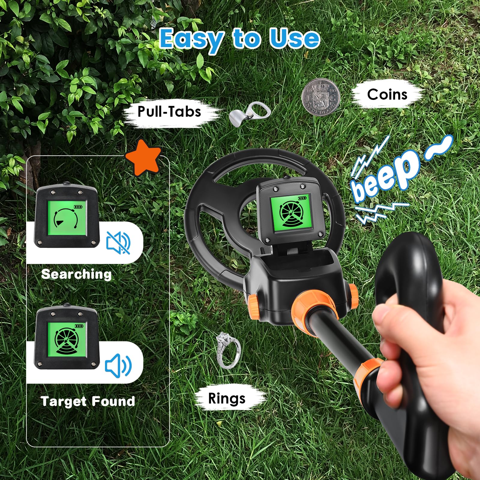 Détecteur de Métaux Enfants, Détecteur de Haute Précision Métaux avec Écran LCD, Detecteur de Metaux Très Sensible avec Bobine de Recherche étanche pour Enfants Exploration
