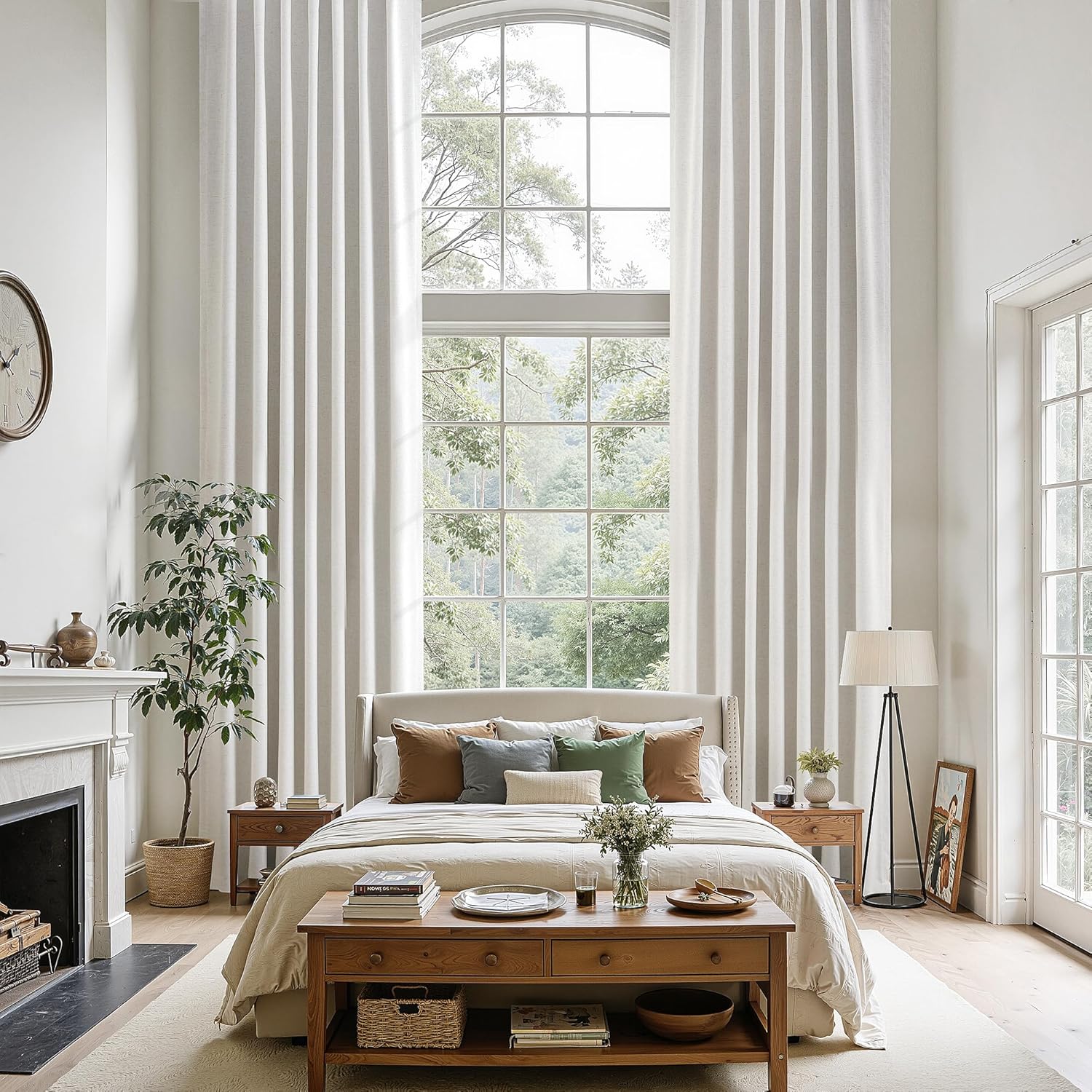 Nanspring Cream Extra Long 100% Blackout Linen Curtains 126 Inches Long 2 Panels Set for Bedroom Back Tab Black Out Curtain Light Blocking Privacy Drapes for Room Divider Natural Ivory W50 X L126