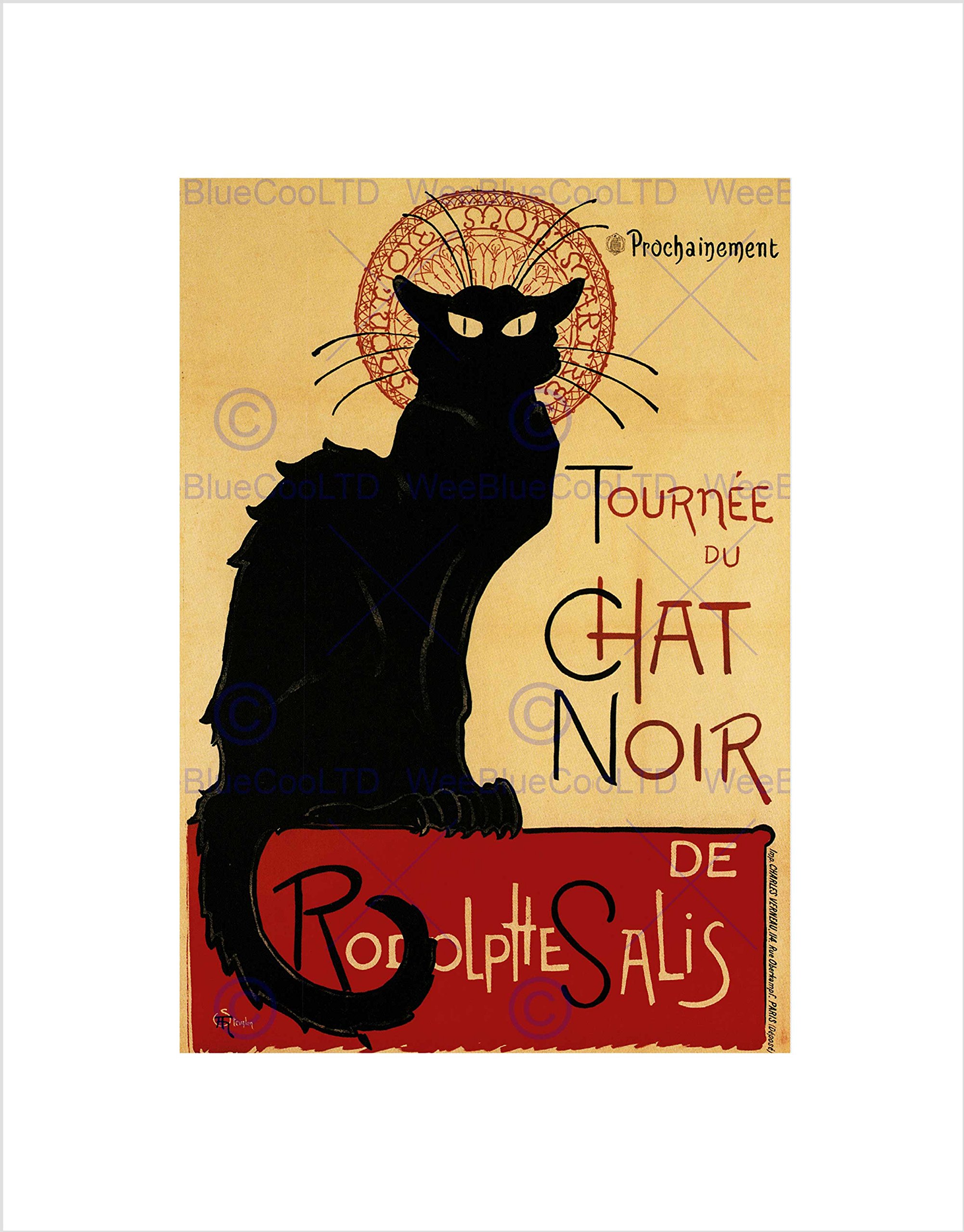 Wee Blue Coo BLACK CAT CHAT NOIR RODOLPHE SALIS PARIS FRANCE VINTAGE FRAMED PRINT B12X2895