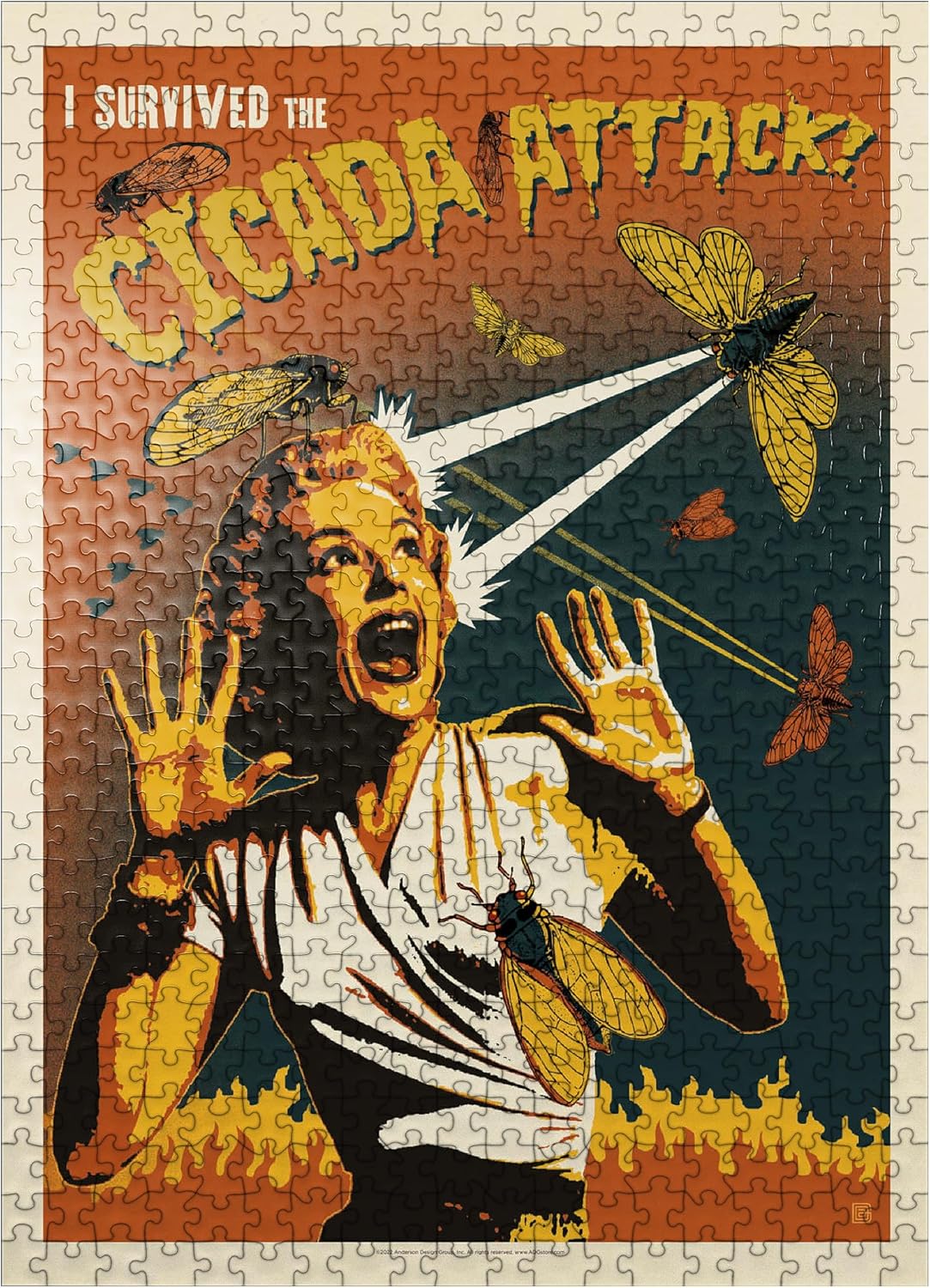 MyPuzzle Cicada Invasion Screaming Woman, póster vintage, rompecabezas prémium de 500 piezas para adultos