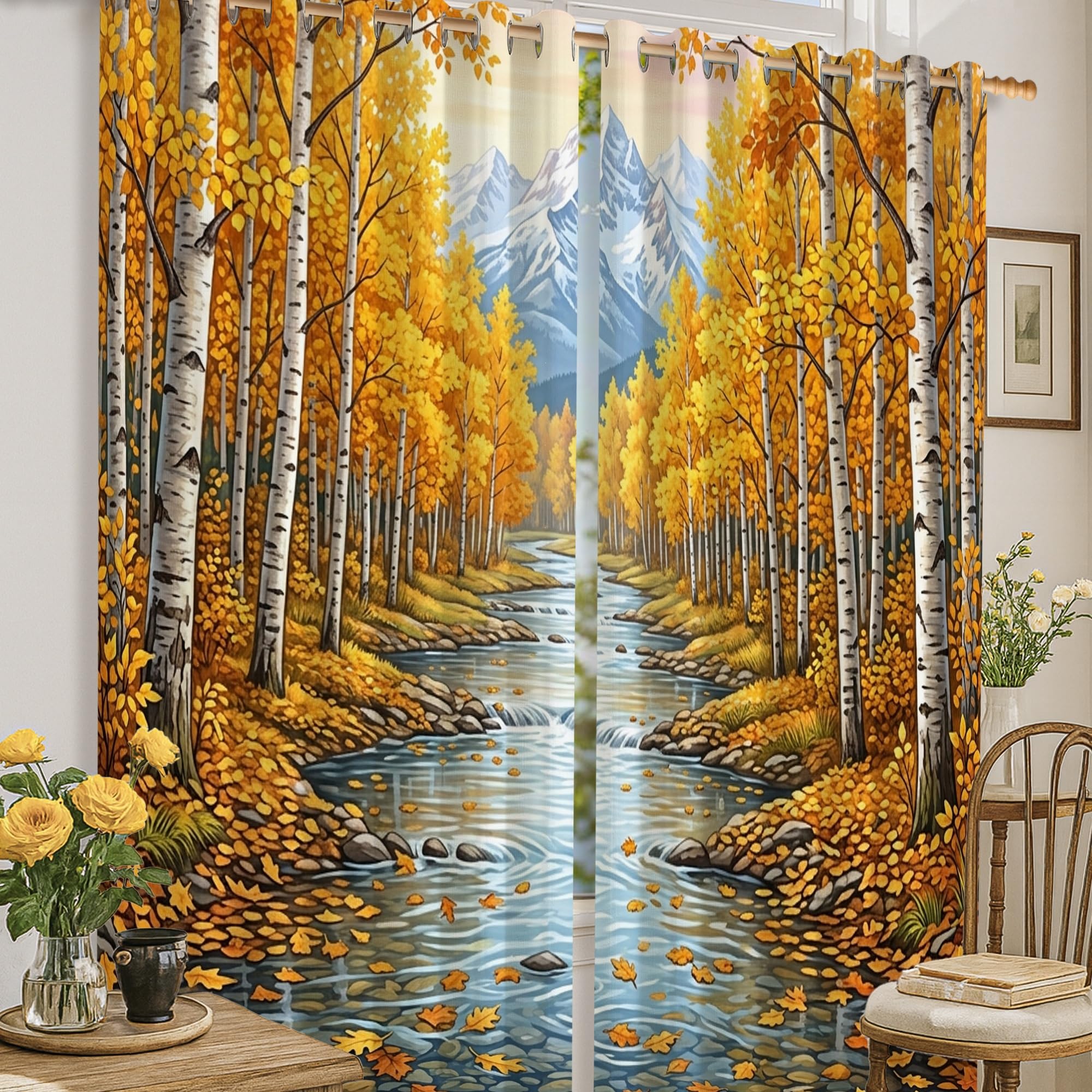 Rideaux feuilles d'automne jaune automnal pour chambre et appartement