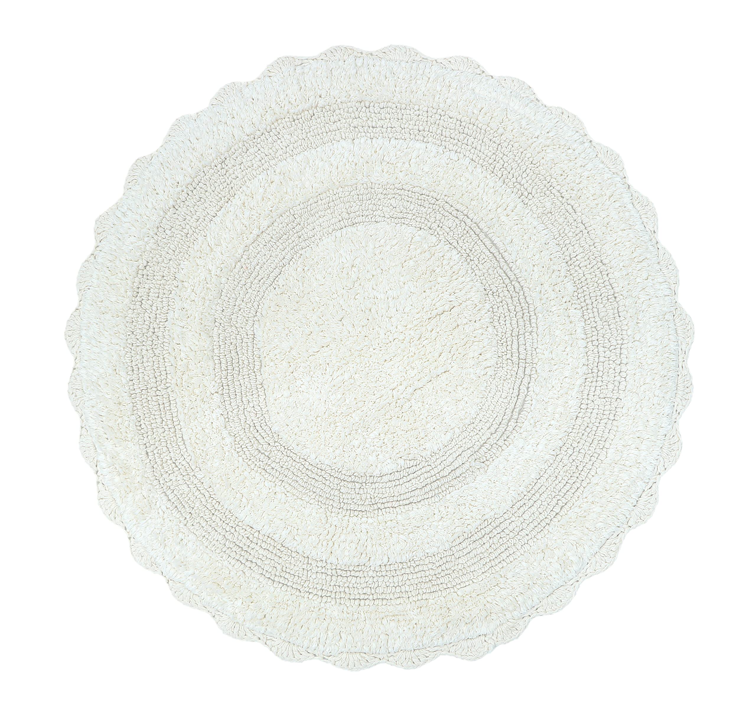 The Home Talk Tappeto da bagno rotondo da 61 cm, in cotone, assorbente, antiscivolo, all'uncinetto, per spa, doccia, cucina, soggiorno, caldo, morbido, accessorio da bagno, colore: avorio