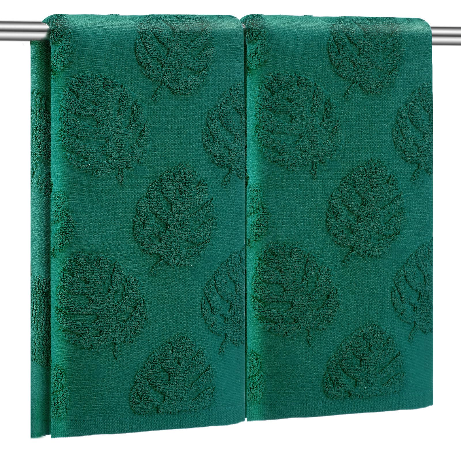 SmoothNovelty 2pcs Monstera Leaves Hand Towels for Bathroom 100% Cotton Jacquard Weave Bath Towel Absorbent Dish Washcloth for Bathroom Kitchen Beach