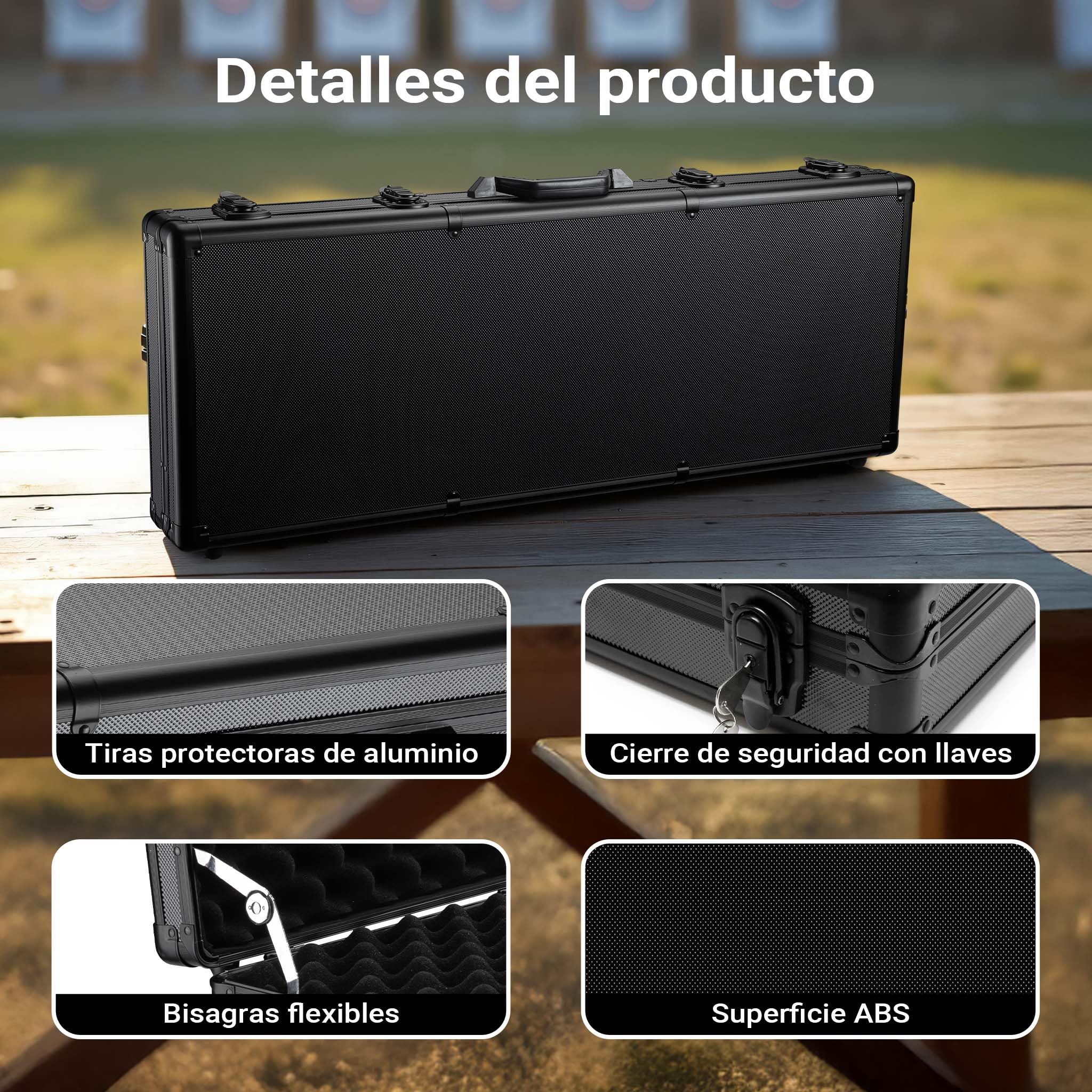 WilTec Maletín para Armas de Fuego Negro con Acolchado de Espuma y 4 cerraduras de Seguridad