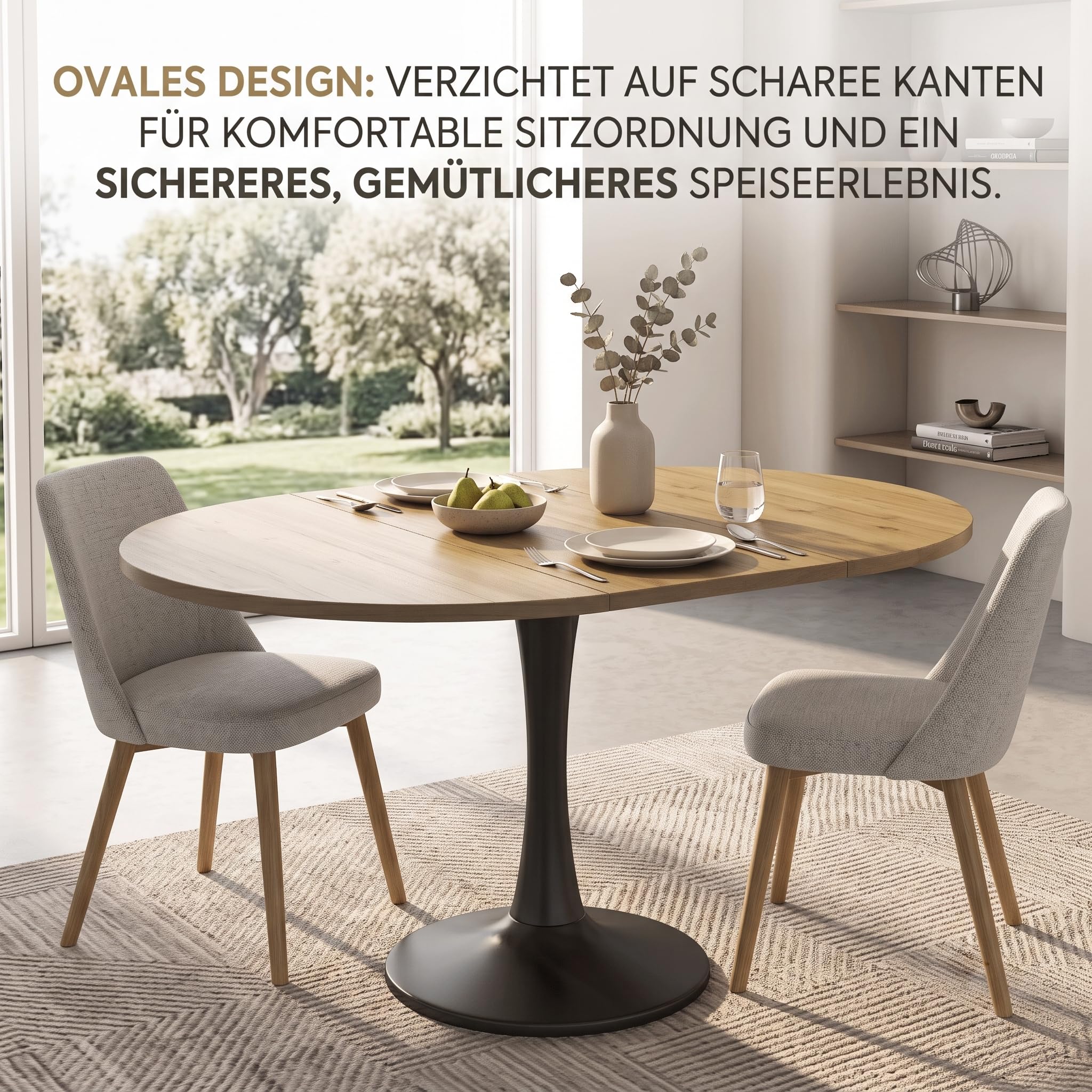 Tavolo da pranzo allungabile in MDF, ovale, 100/140 cm, rotondo