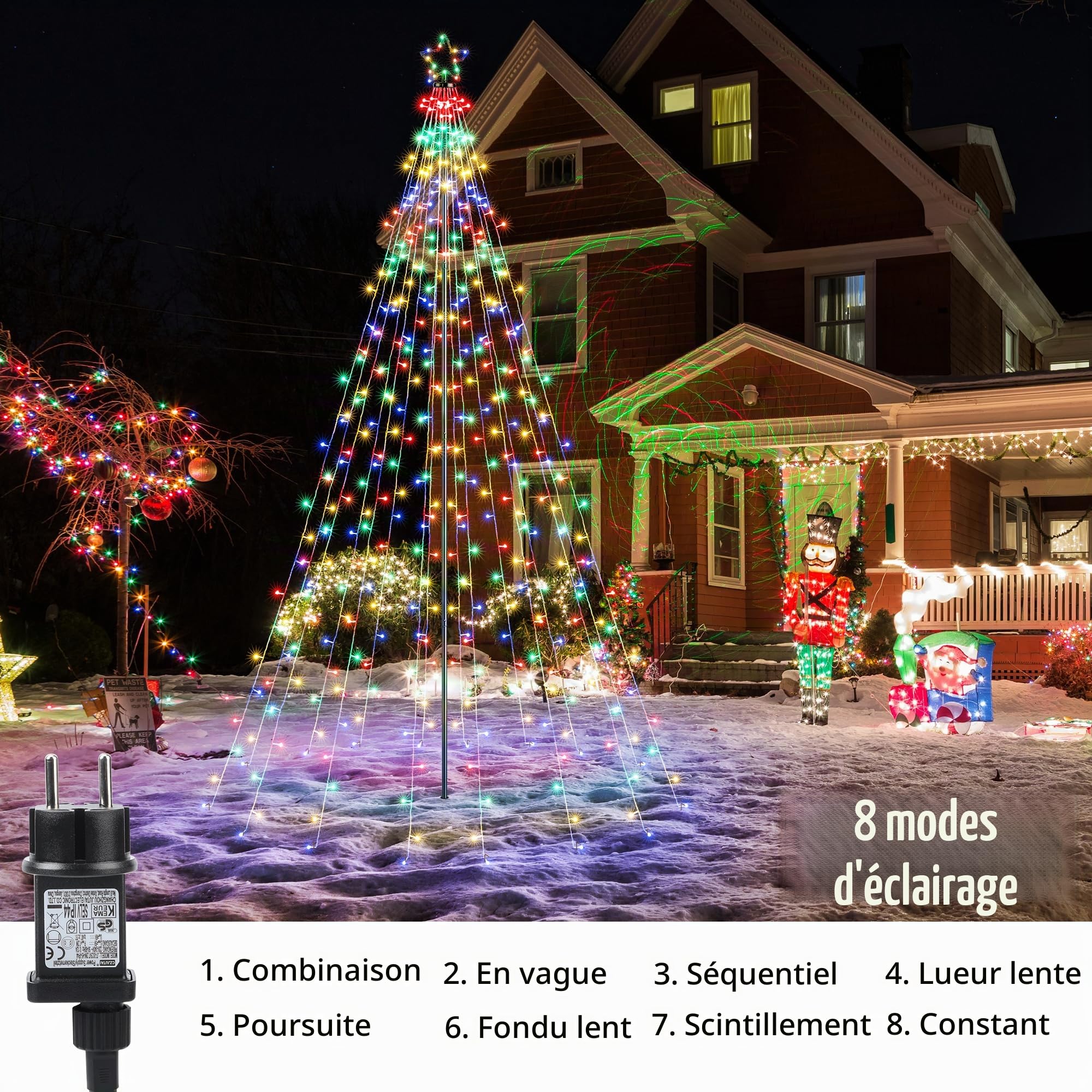 Joomer Lumières de Noël Avec Étoile,568 Led Avec 3.3M x16 Couronnes, 8 Modes,Chaîne Lumineuse de Noël Imperméable à l'Eau pour l'Extérieur,l'Intérieur Et Les Fêtes,Multicolore